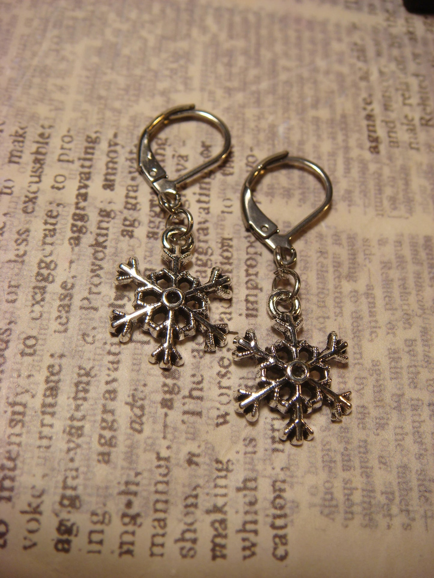 Snowflake Dangle Earrings in Antique Silver