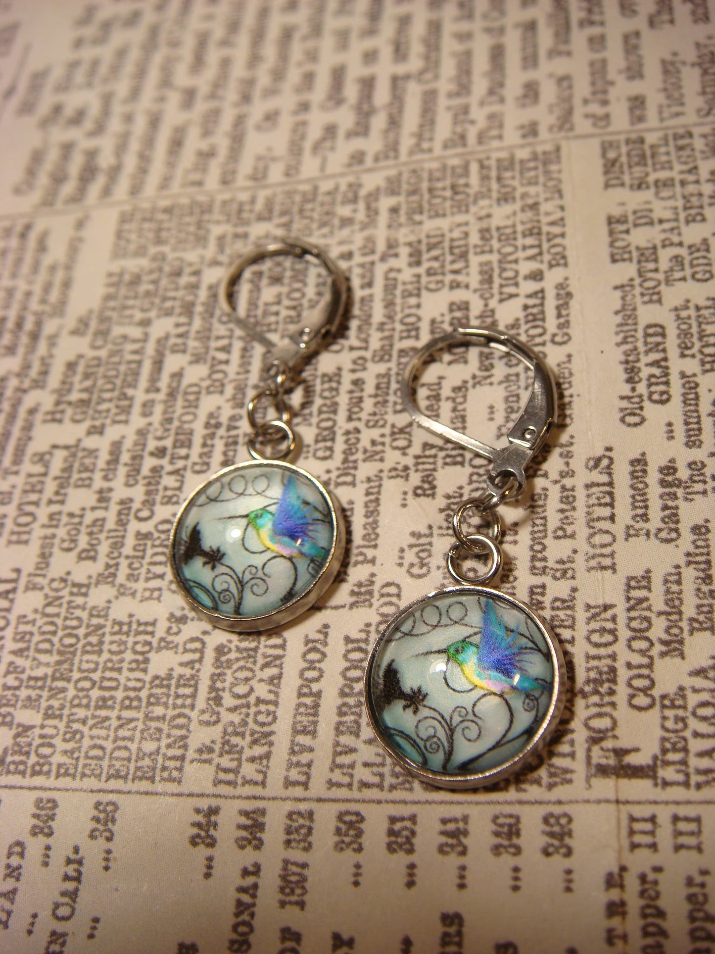 Hummingbird Image Stainless Steel Dangle Earrings