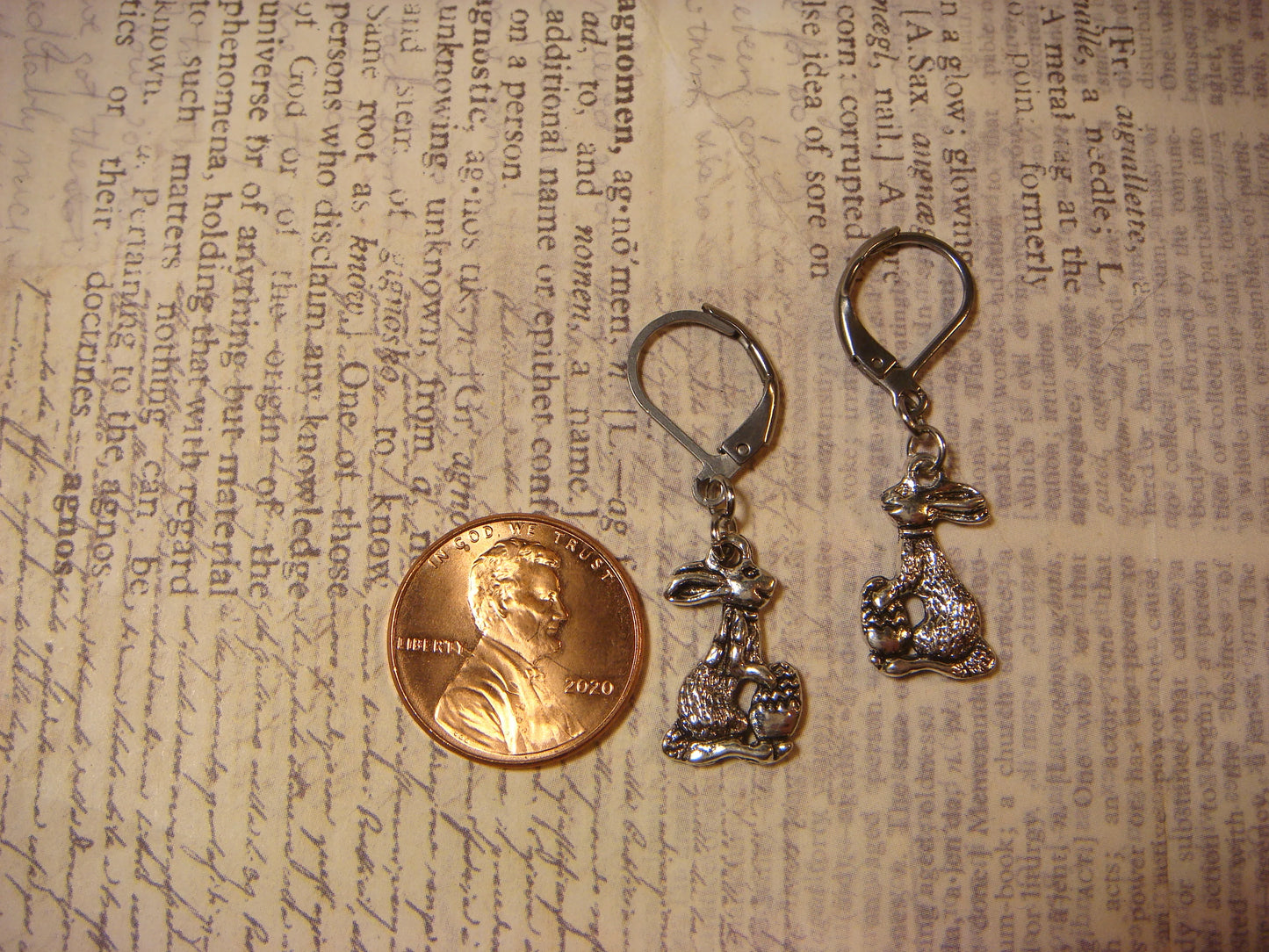 Easter Bunny Dangle Earrings in Antique Silver