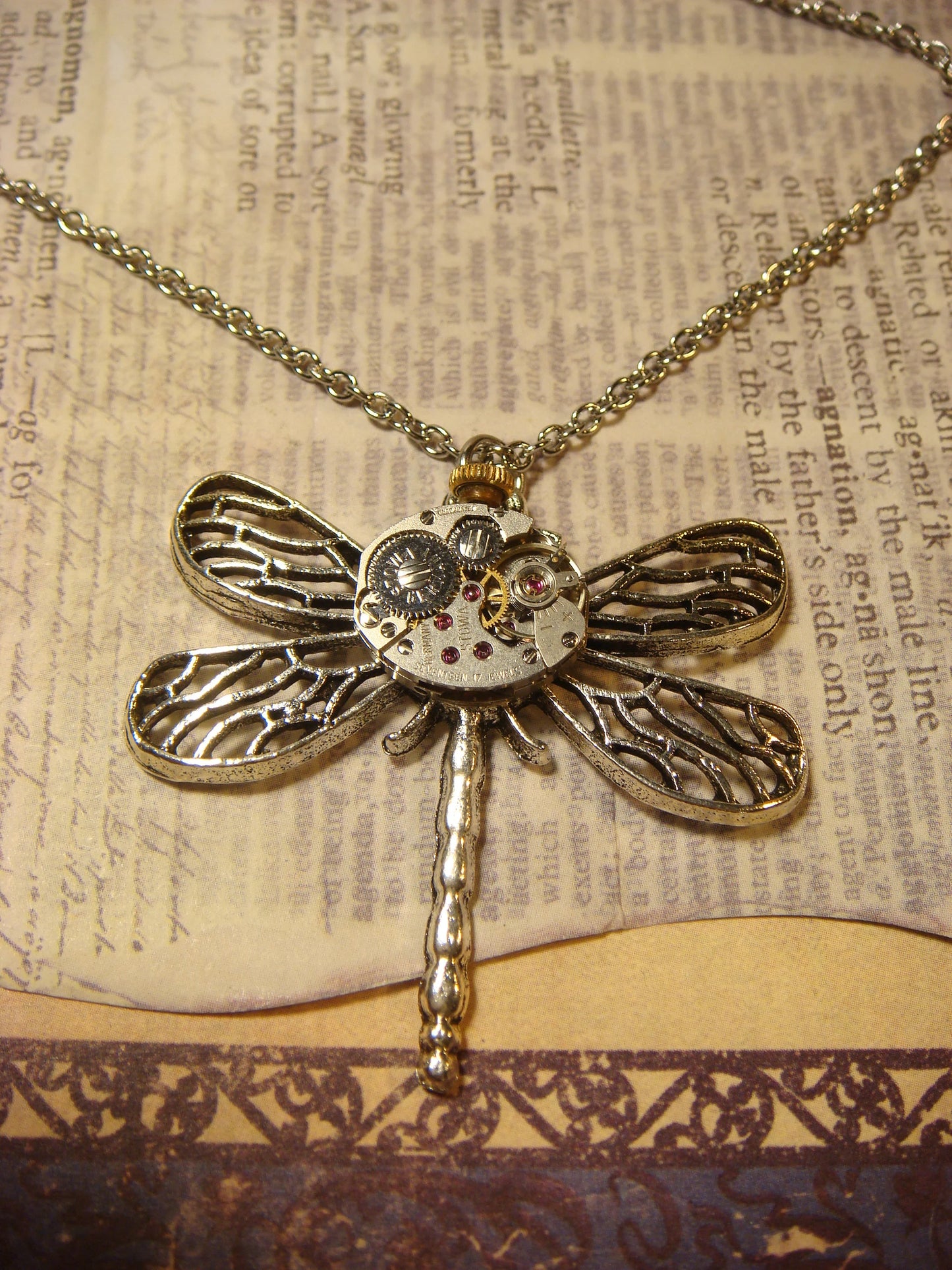 Steampunk Dragonfly Watch Movement Necklace