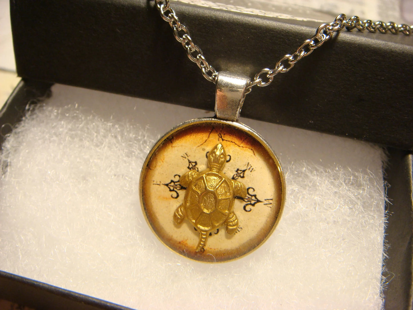 Turtle over Compass Small Pendant Necklace