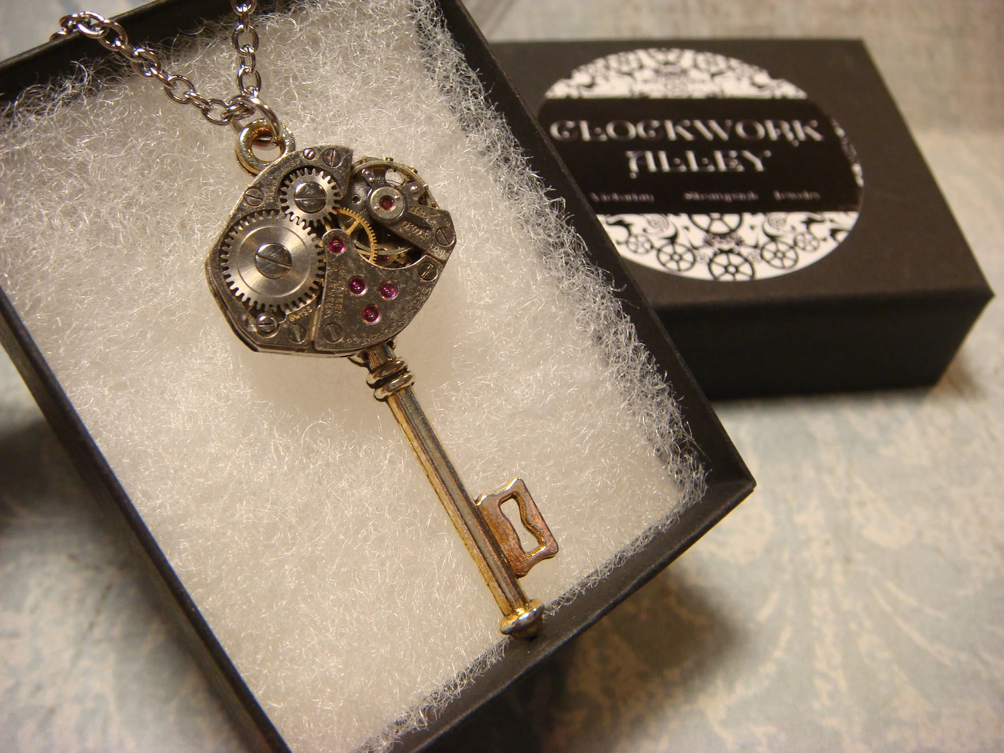 Steampunk Key Watch Movement Necklace with Exposed Gears