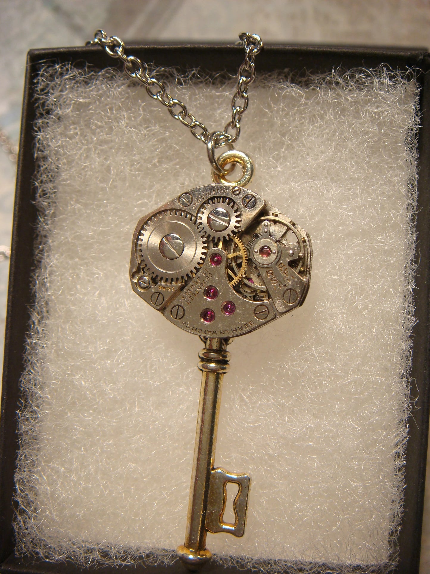 Steampunk Key Watch Movement Necklace with Exposed Gears