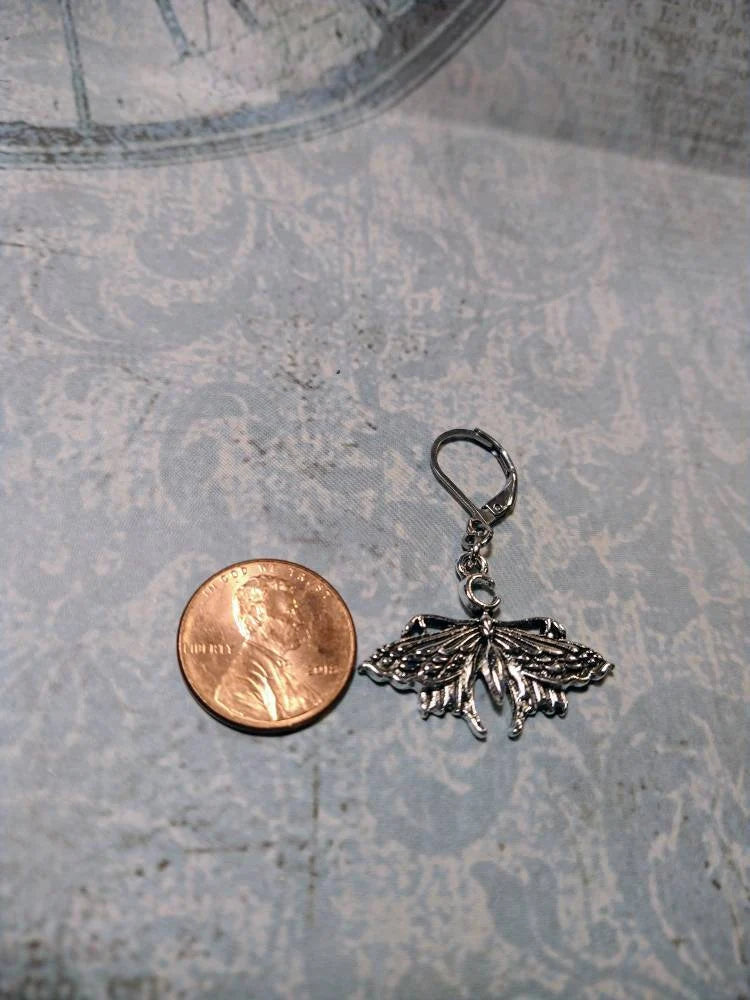 Moth Dangle Earrings in Antique Silver