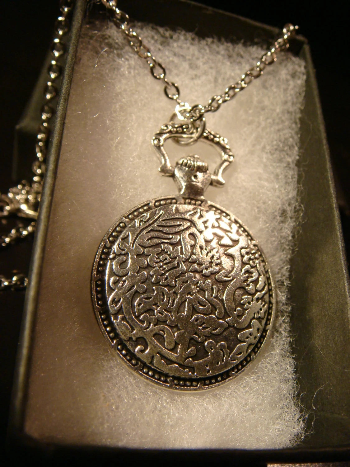 Owl over Victorian Clock Pocket Watch Pendant Necklace