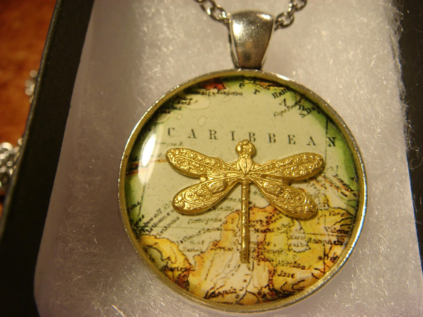 Dragonfly over Map Pendant Necklace