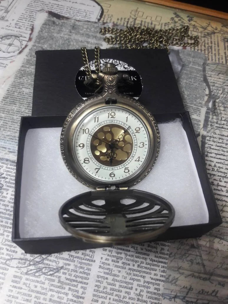 Working Ribcage Pocket Watch Necklace in Antique Bronze