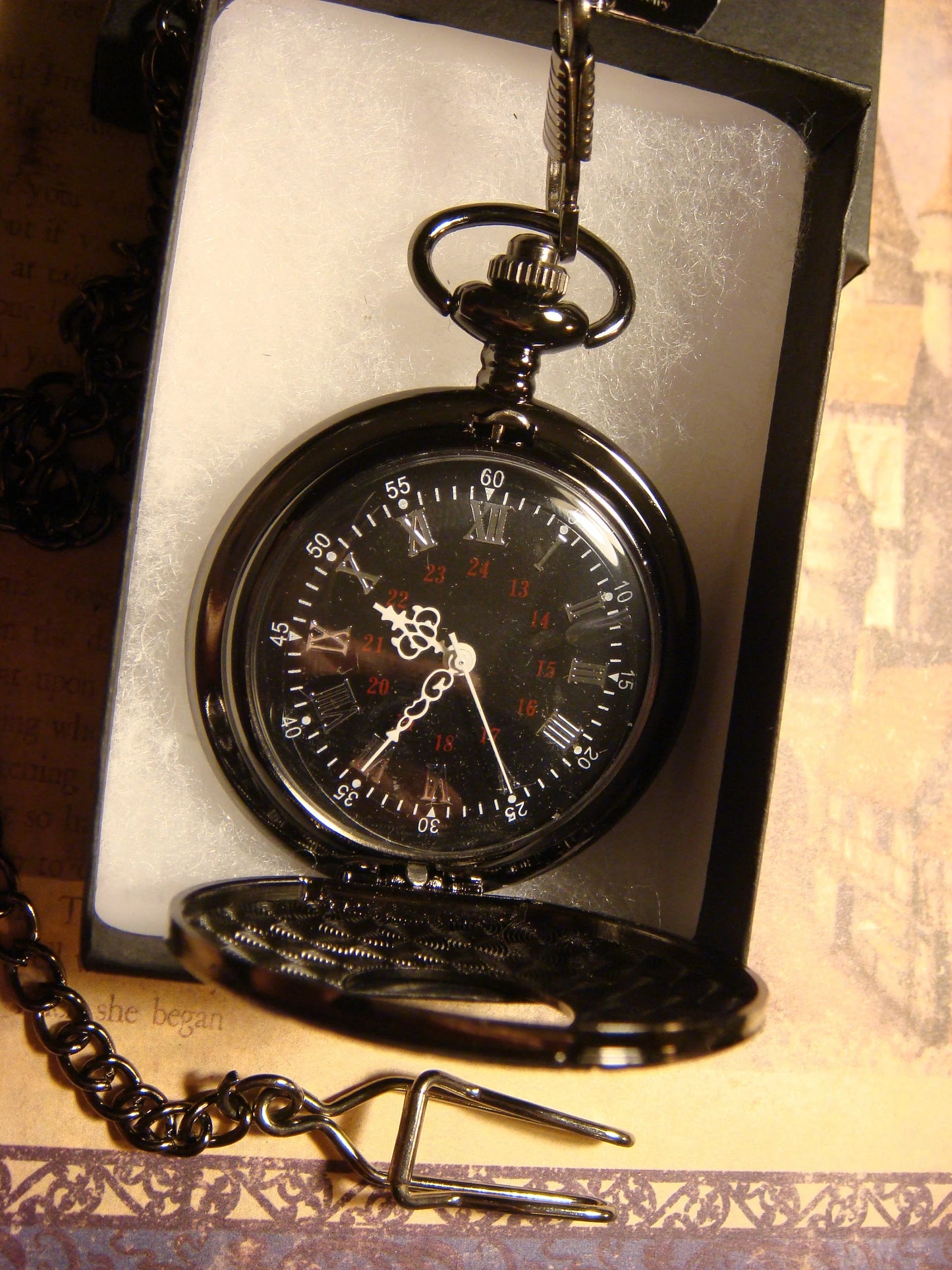 Working Pocket Watch with Fob Chain in Gun Metal
