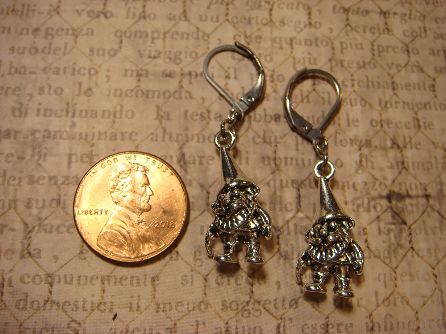 Gnome Dangle Earrings in Antique Silver