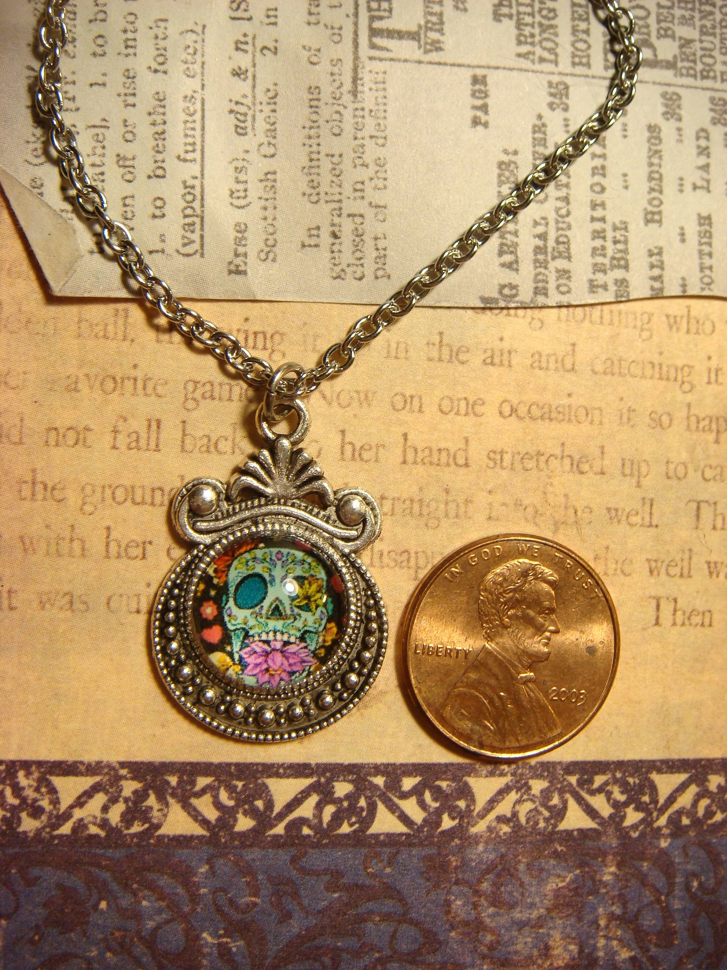 Sugar Skull Image Small Ornate Necklace