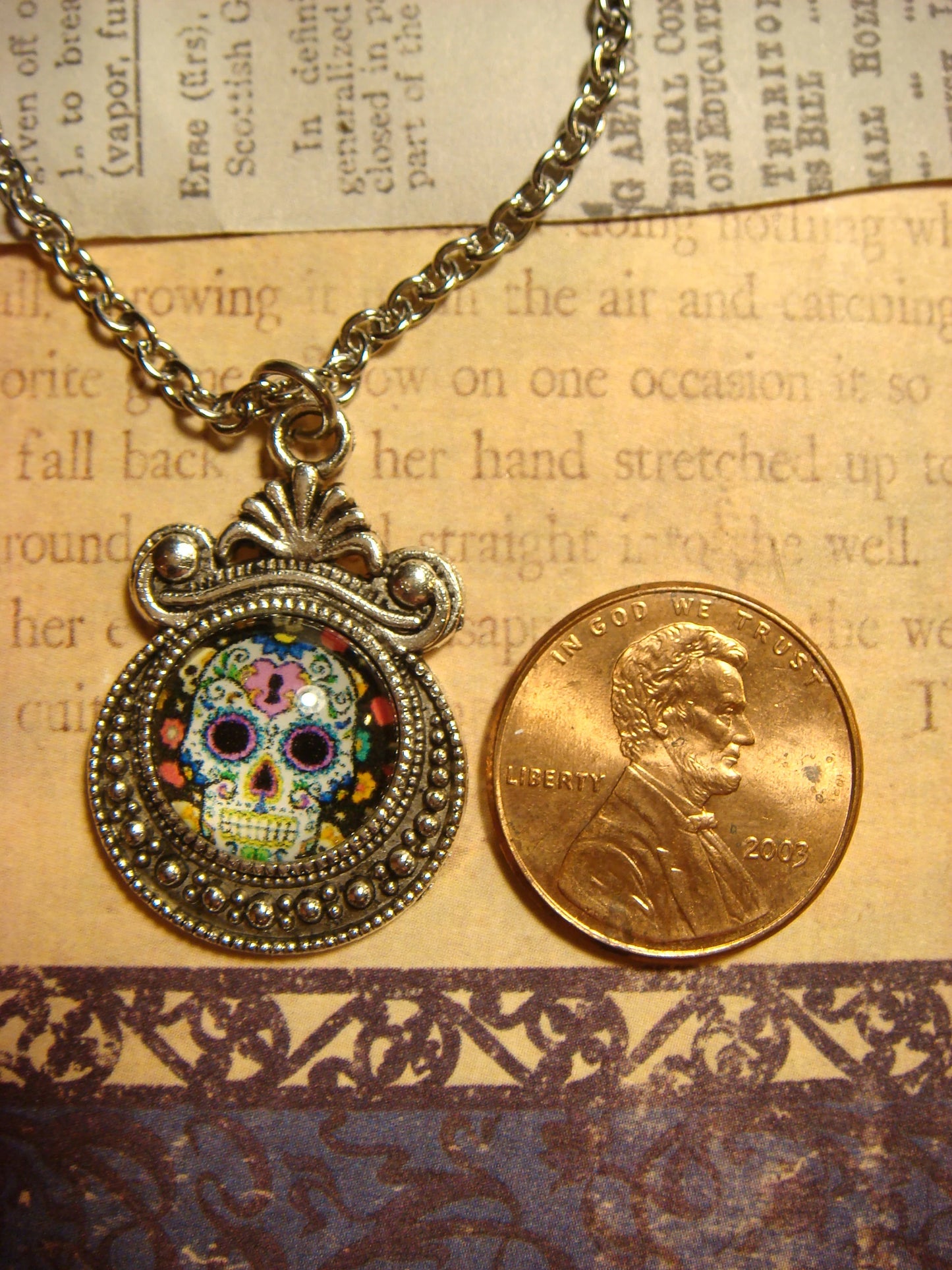 Sugar Skull Image Small Ornate Necklace