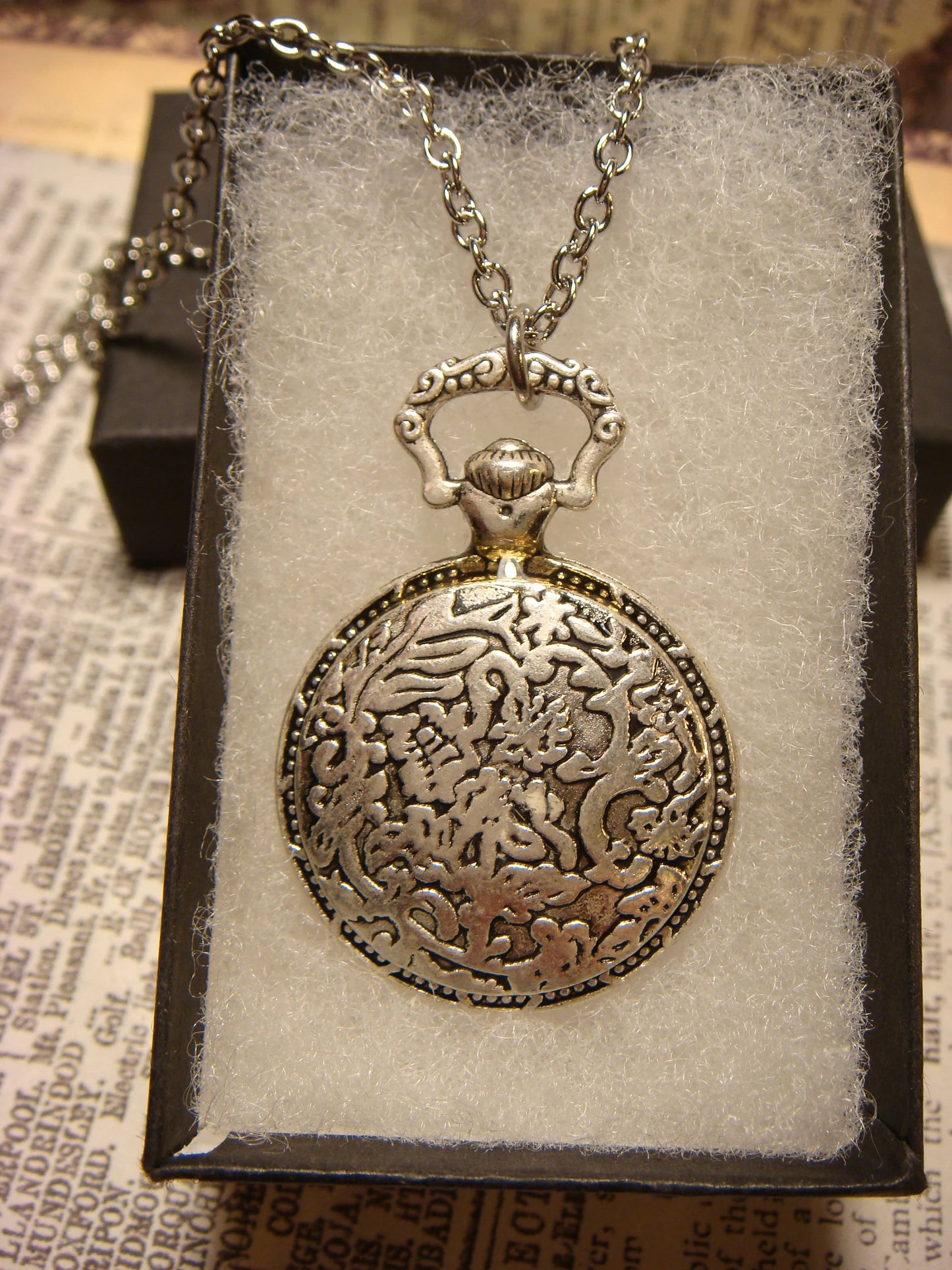 Dragonfly over Etched Gear Pocket Watch Pendant Necklace