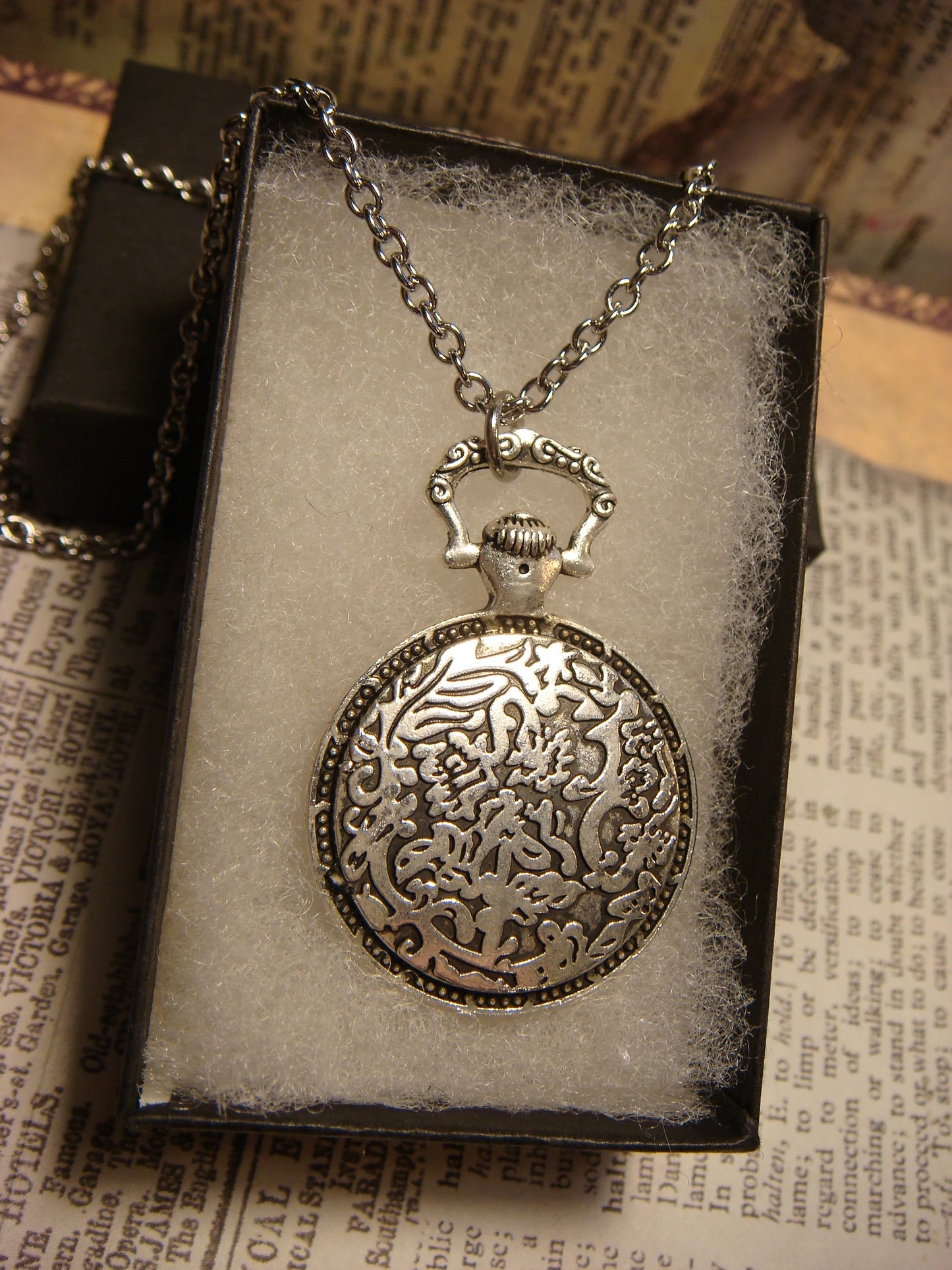 Elephant over Clock Pocket Watch Pendant Necklace