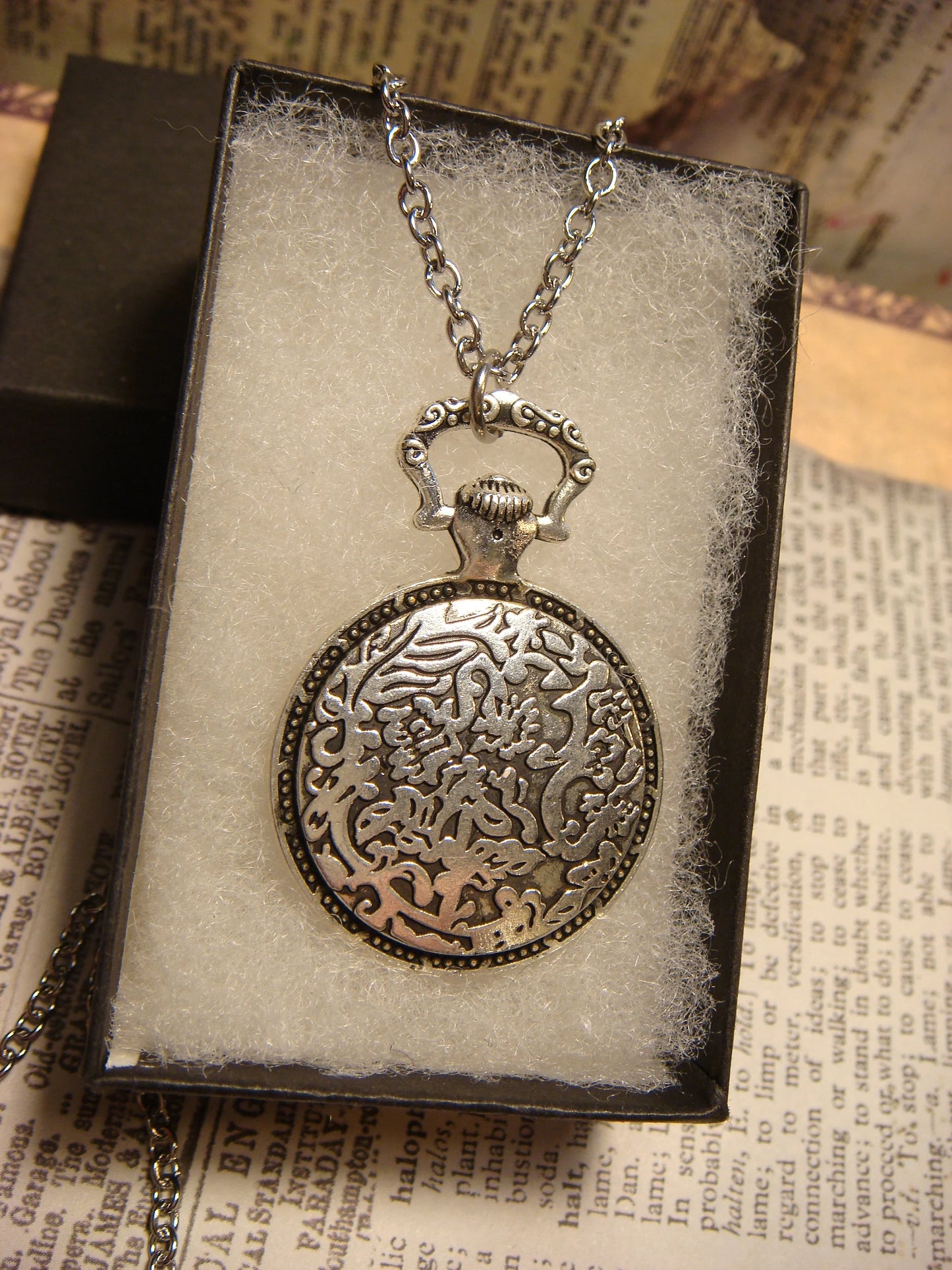 Sparrow over Victorian Clock Pocket Watch Pendant Necklace