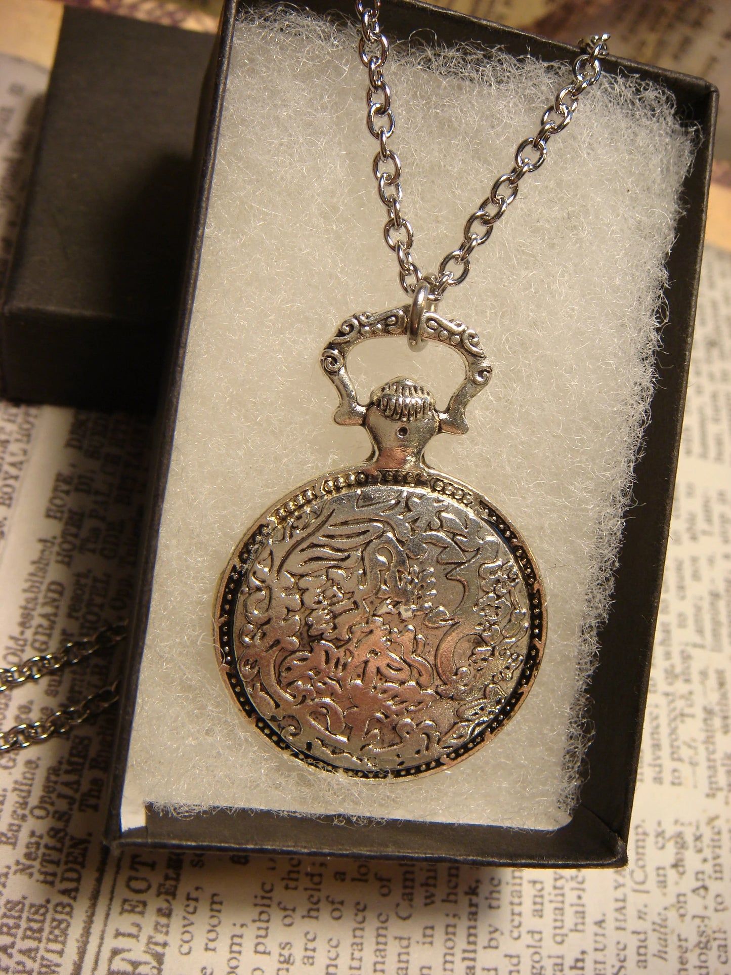 Hummingbird over Victorian Clock Pocket Watch Pendant Necklace