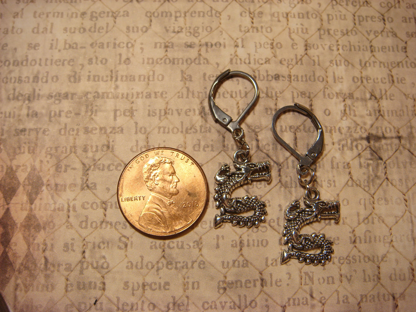 Dragon Dangle Earrings in Antique Silver