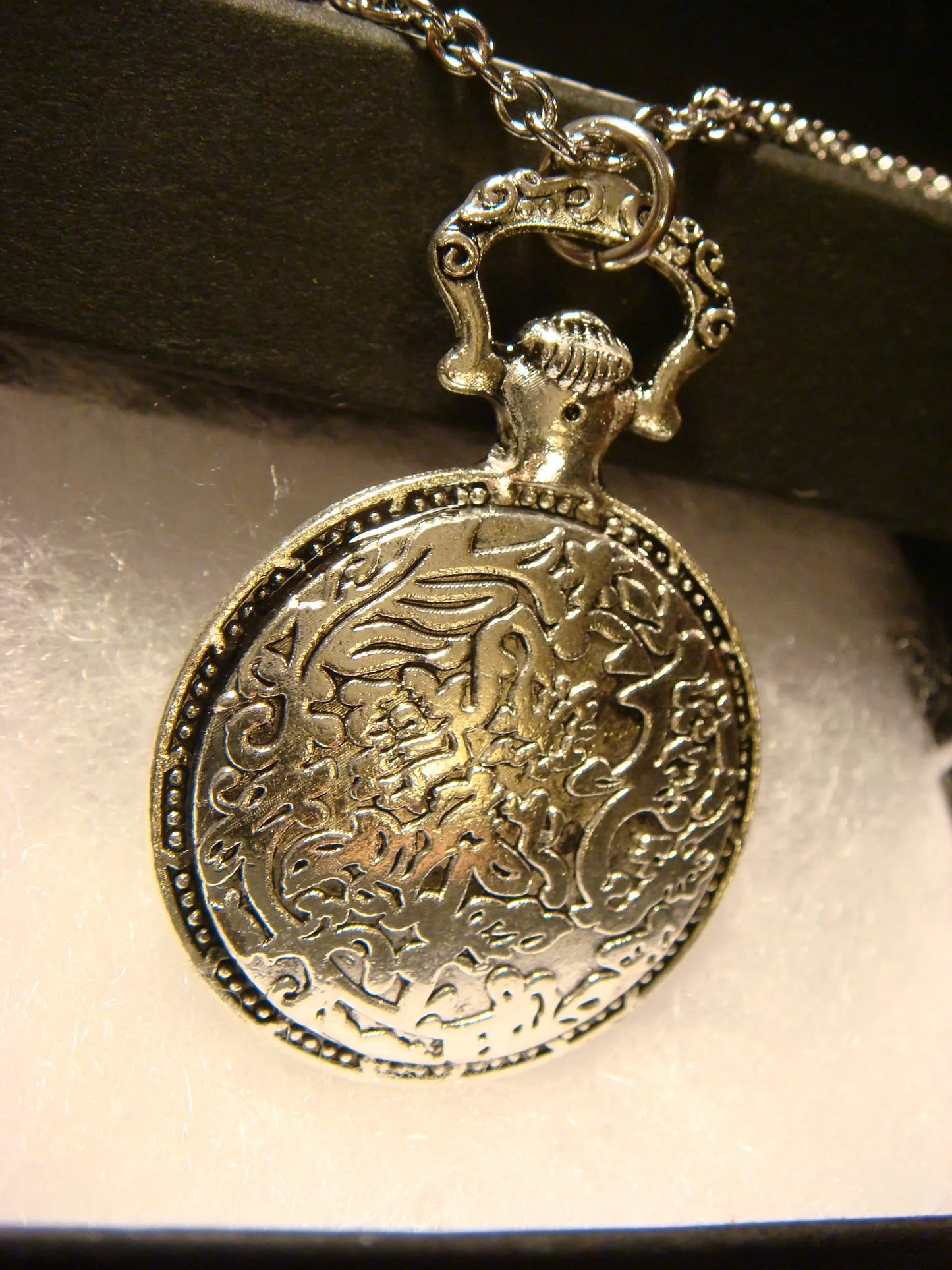 Cat over Floral Clock Pocket Watch Pendant Necklace
