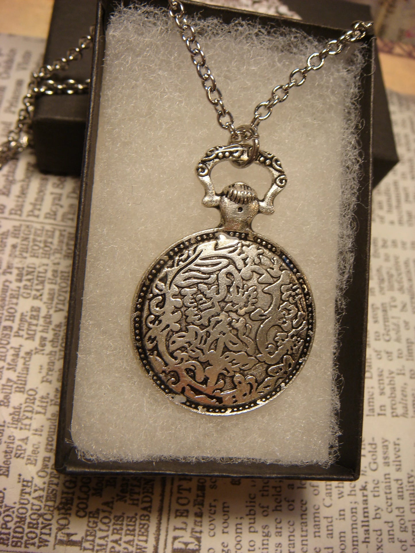 Tree Heart over Clock Pocket Watch Pendant Necklace
