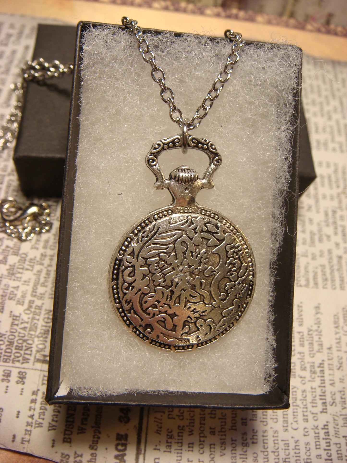 Treble Clef over Colorful Clock Pocket Watch Pendant Necklace