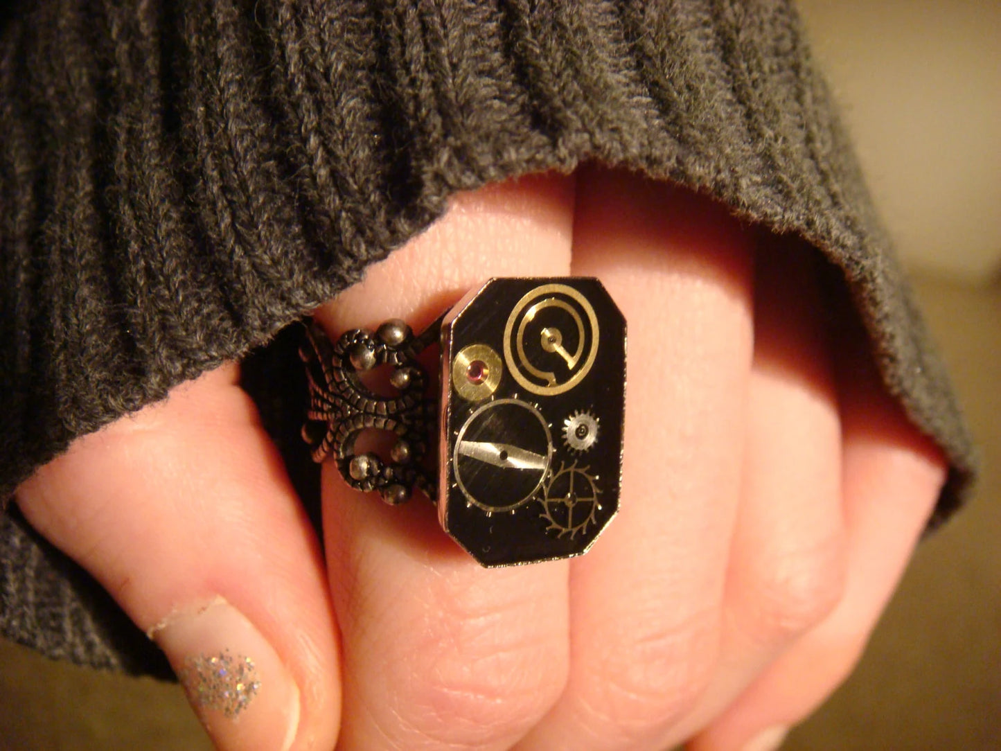 Gear and Watch Part Ring in Antique Silver