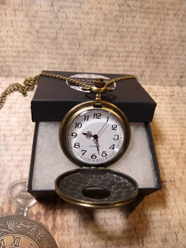 Working Roman Pocket Watch Necklace in Antique Bronze