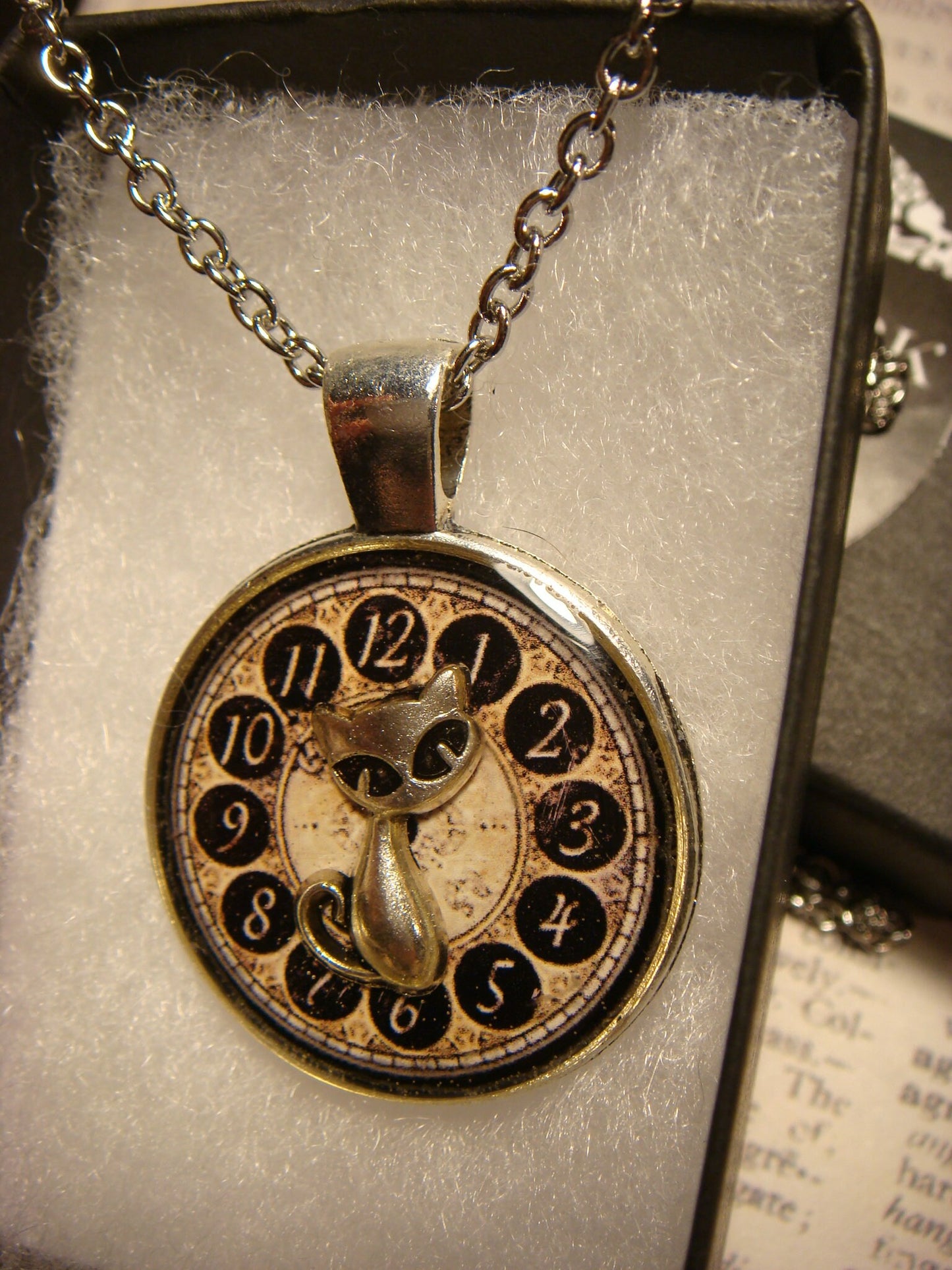Cat over Clock Pendant Necklace