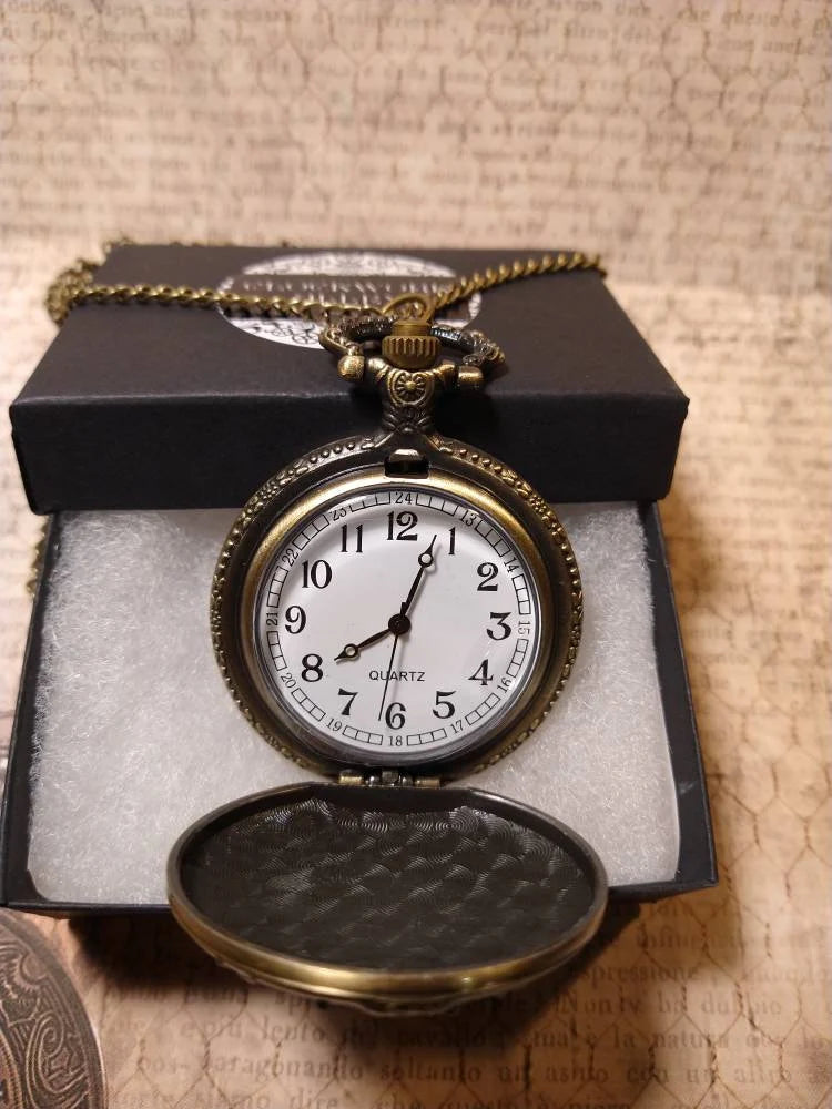 Working Chinese Dragon Pocket Watch Necklace in Antique Bronze