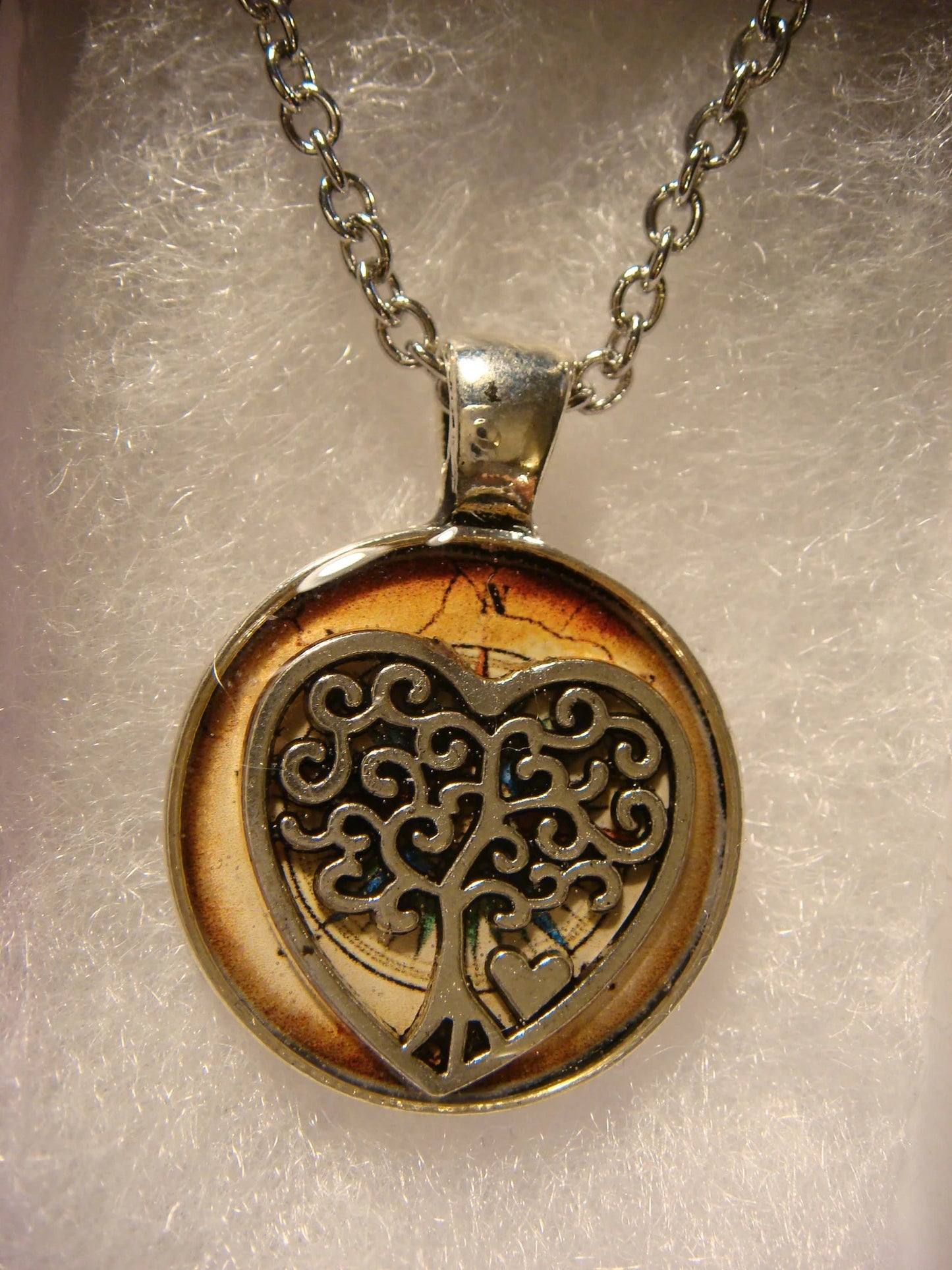 Tree Heart over Compass Small Pendant Necklace