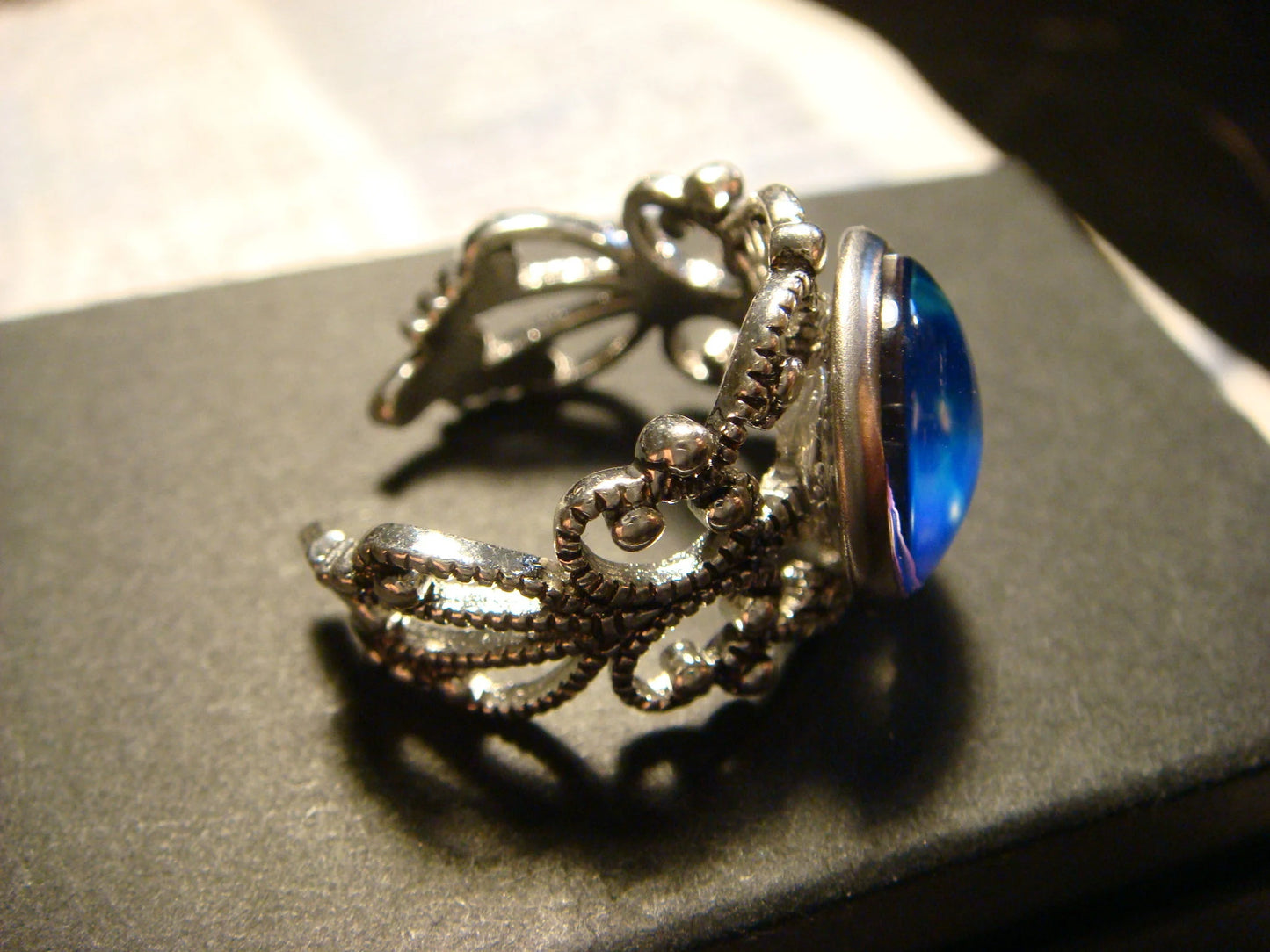 Nebula Galaxy Image Filigree Ring in Antique Silver - Adjustable