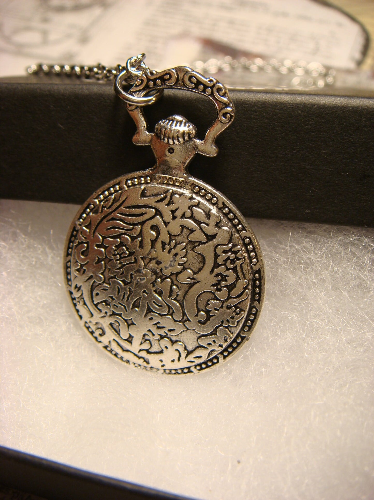 Mermaid over Floral Clock Pocket Watch Pendant Necklace