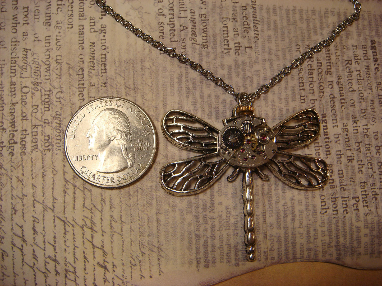 Steampunk Dragonfly Watch Movement Necklace