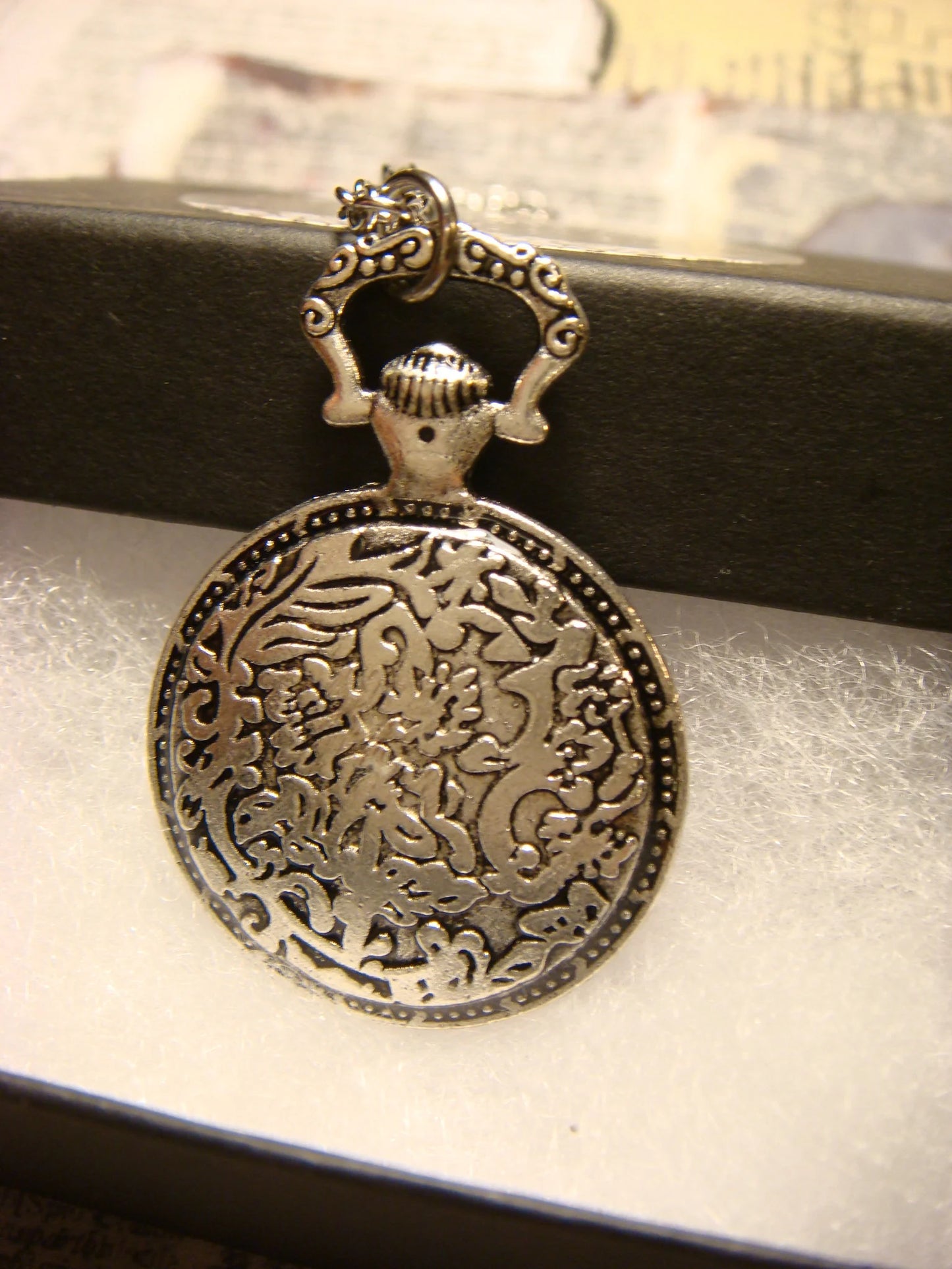 Bee over Floral Clock Pocket Watch Pendant Necklace