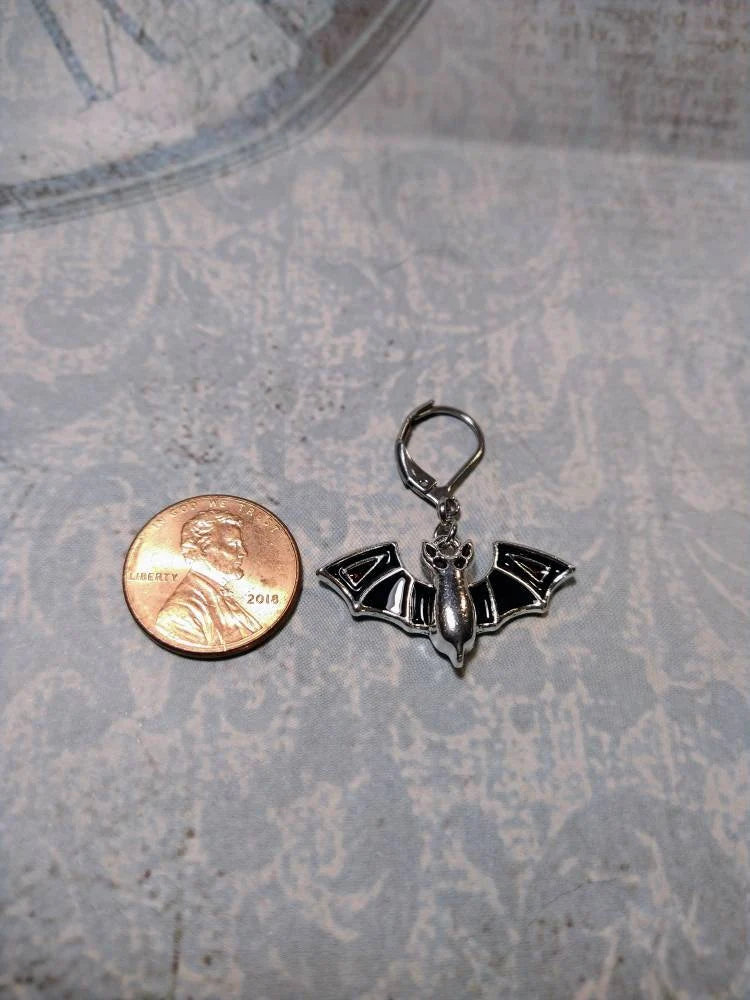 Bat Dangle Earrings in Antique Silver