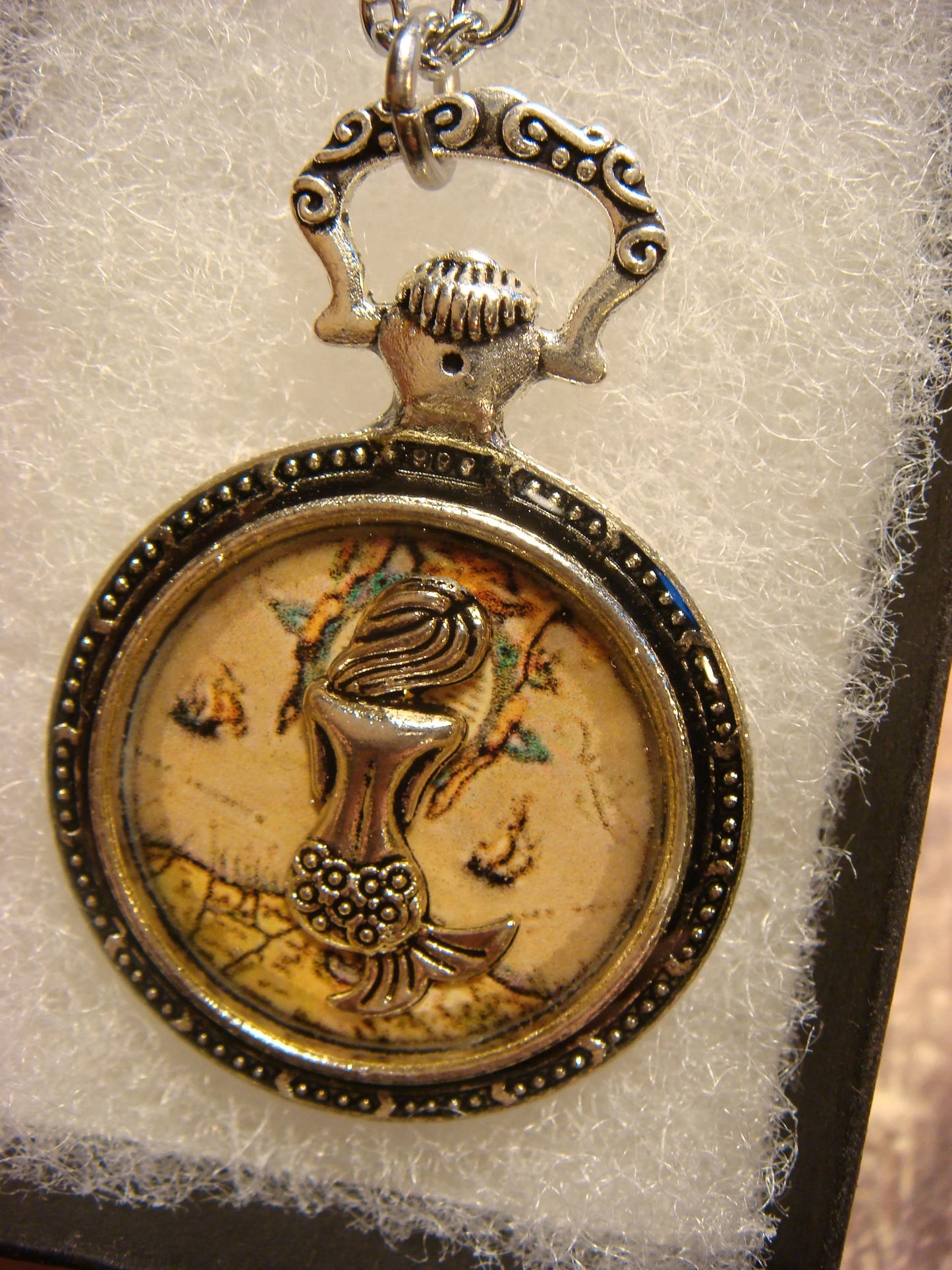 Mermaid over Map Pocket Watch Pendant Necklace