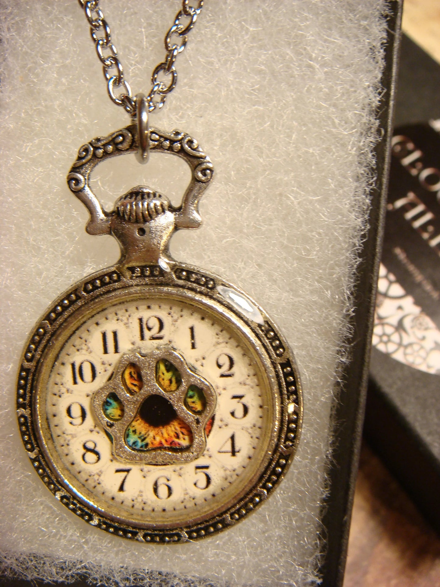 Paw over Clock Pocket Watch Pendant Necklace