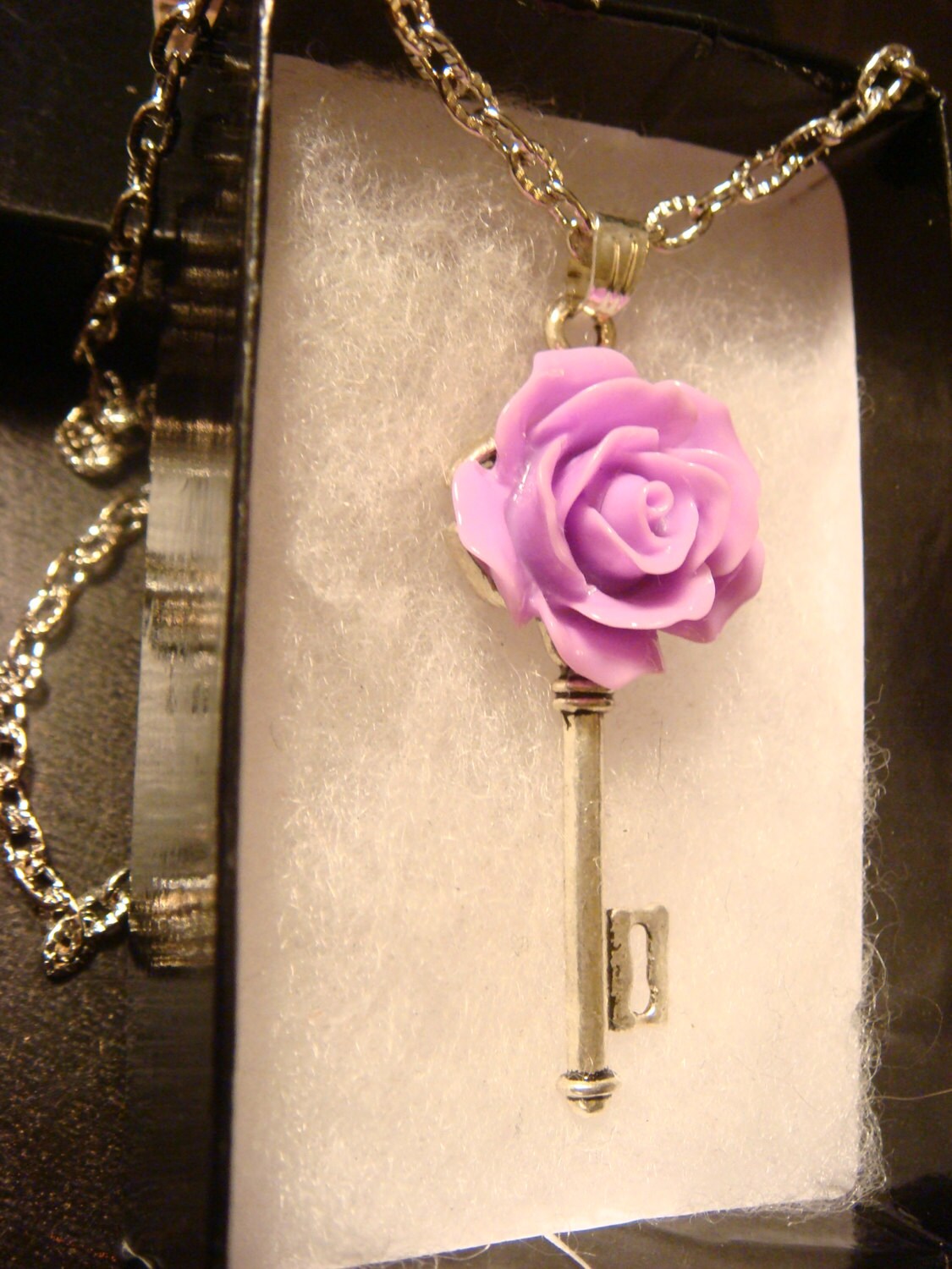 Pink Purple Rose Key Necklace