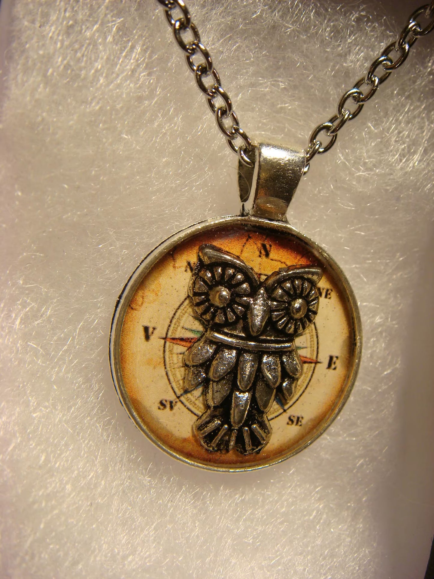Owl over Compass Small Pendant Necklace