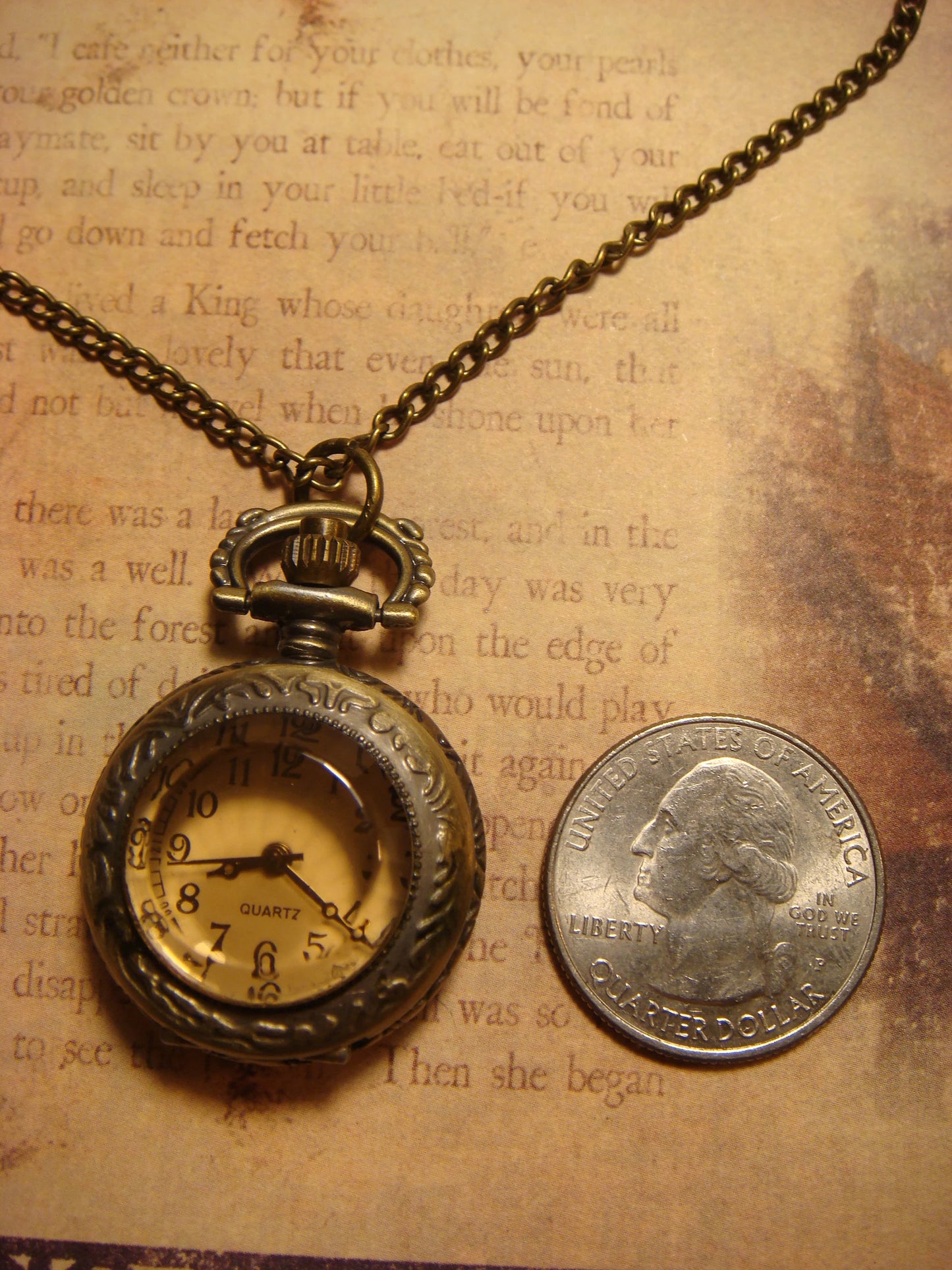 Working Amber Necklace Watch in Antique Bronze