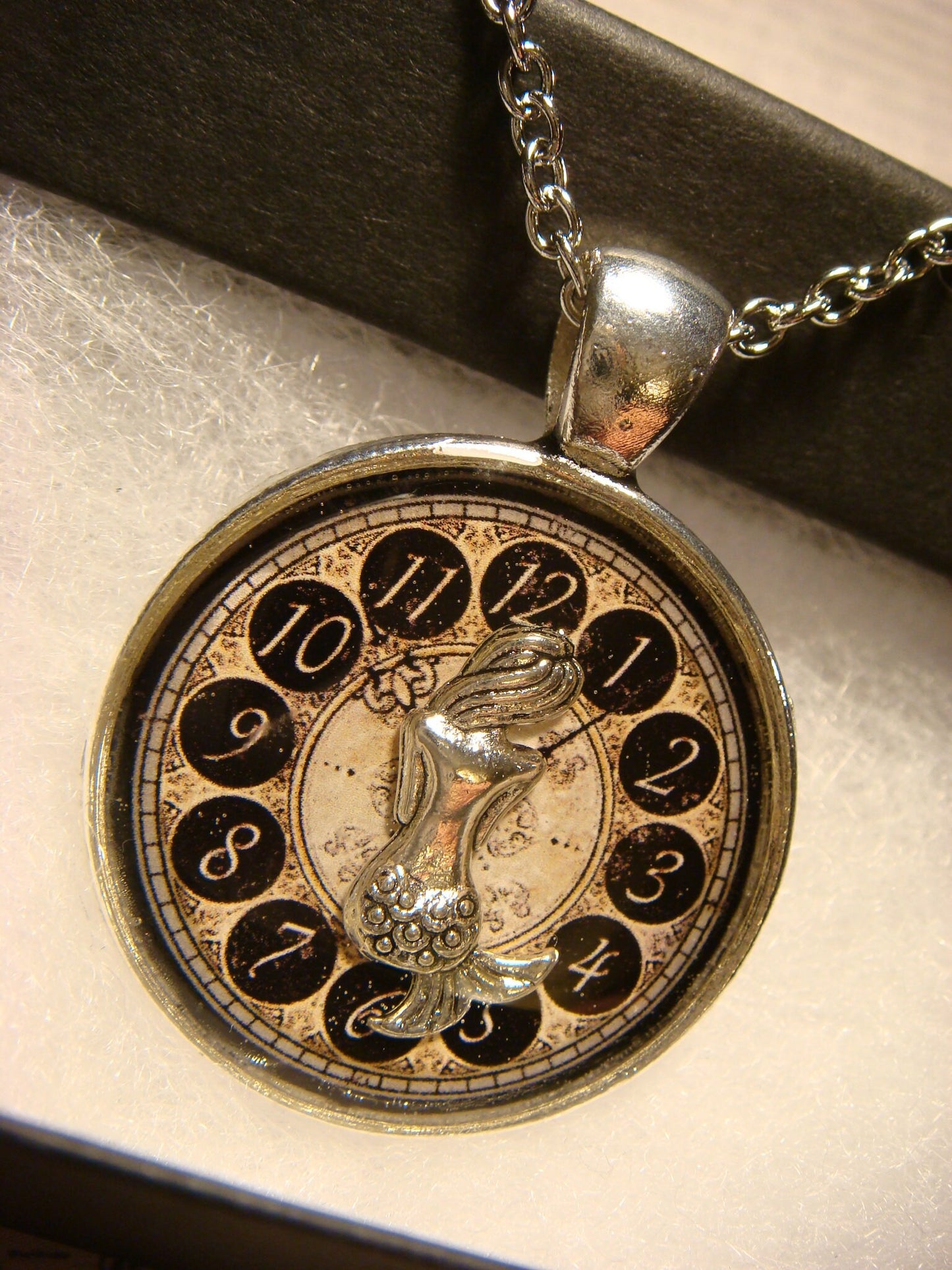 Mermaid over Clock Pendant Necklace