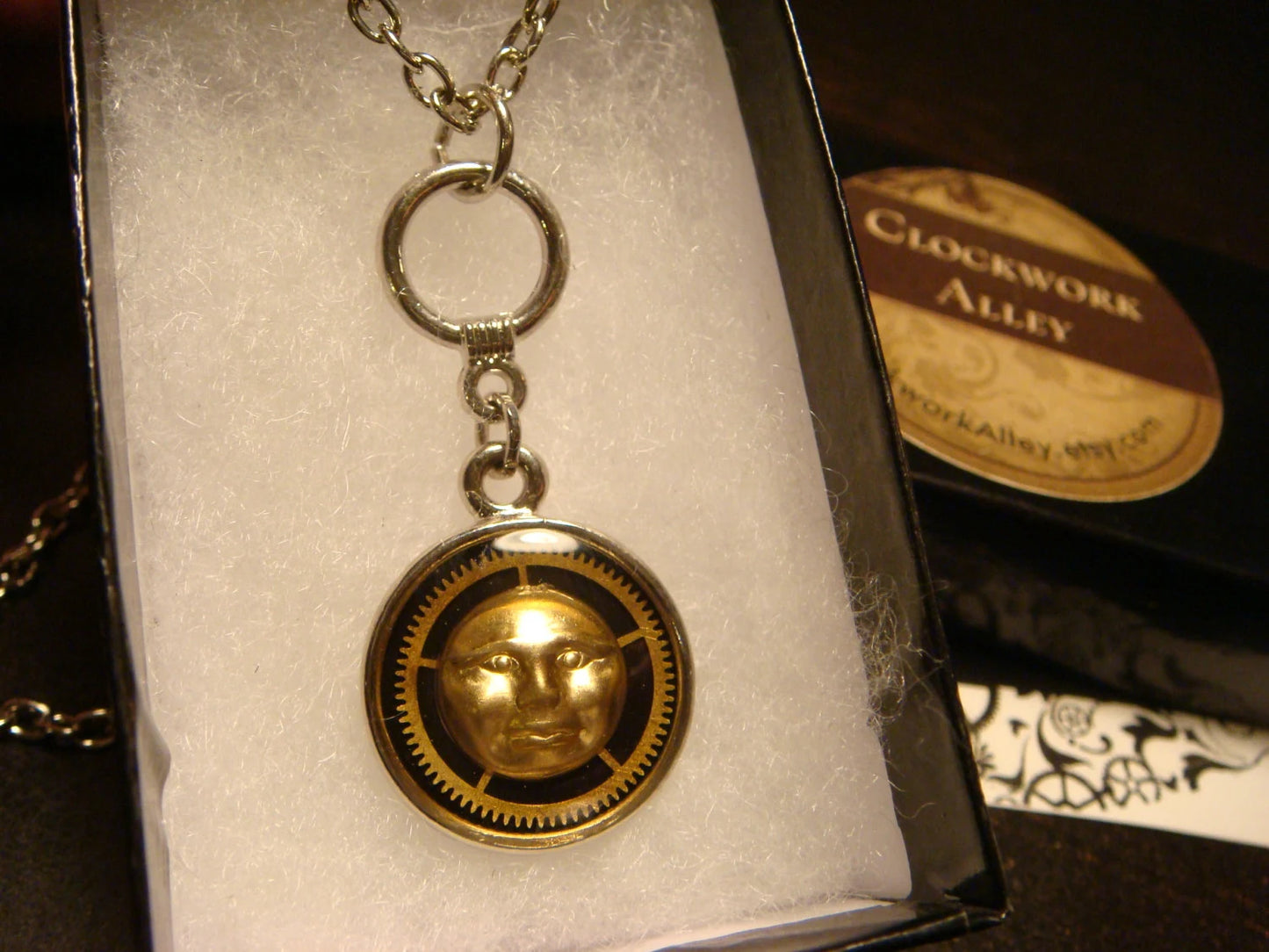 Moon Face and Gear Necklace