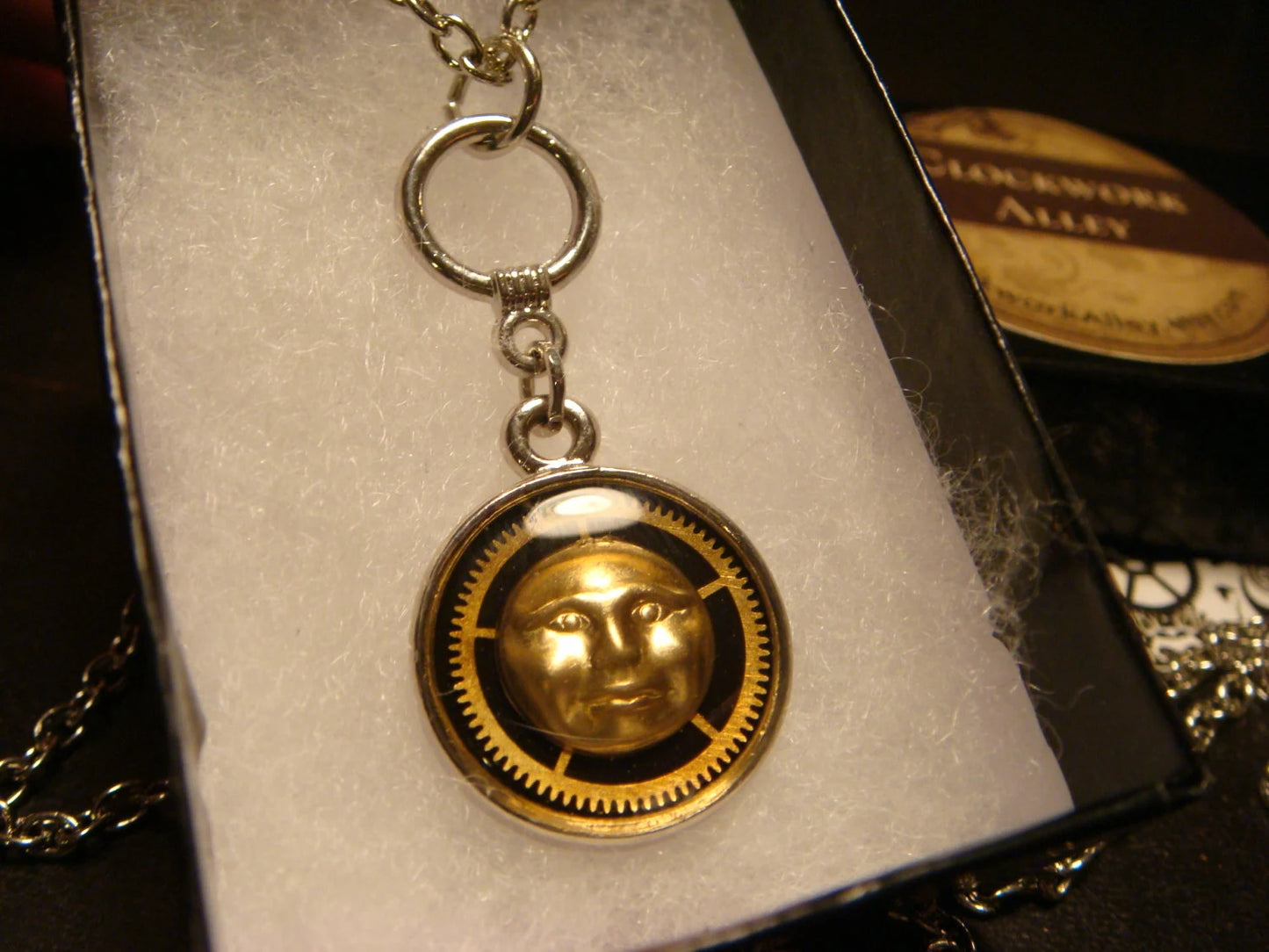 Moon Face and Gear Necklace