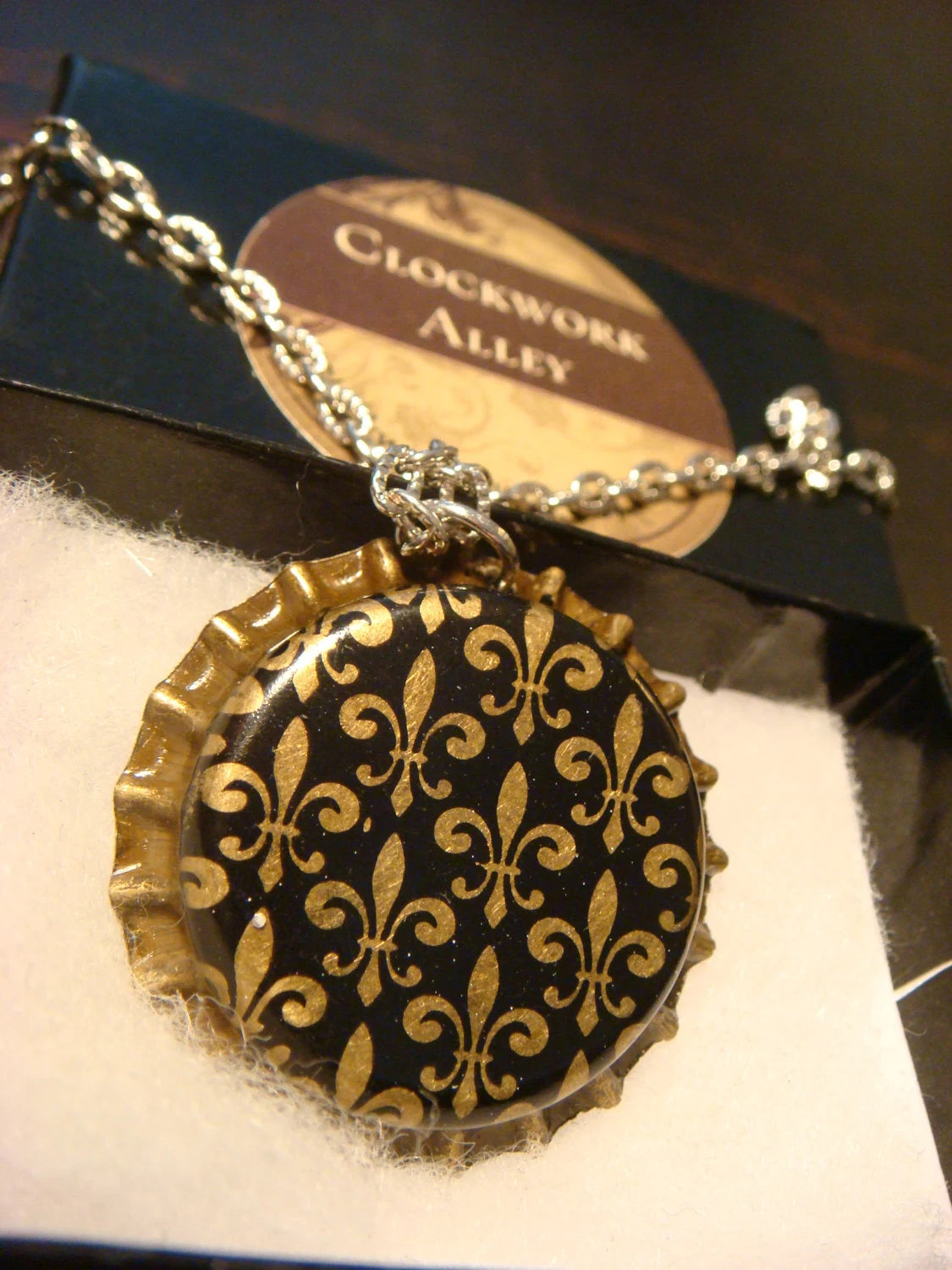 Key over Watch Face in Bottle Cap Necklace