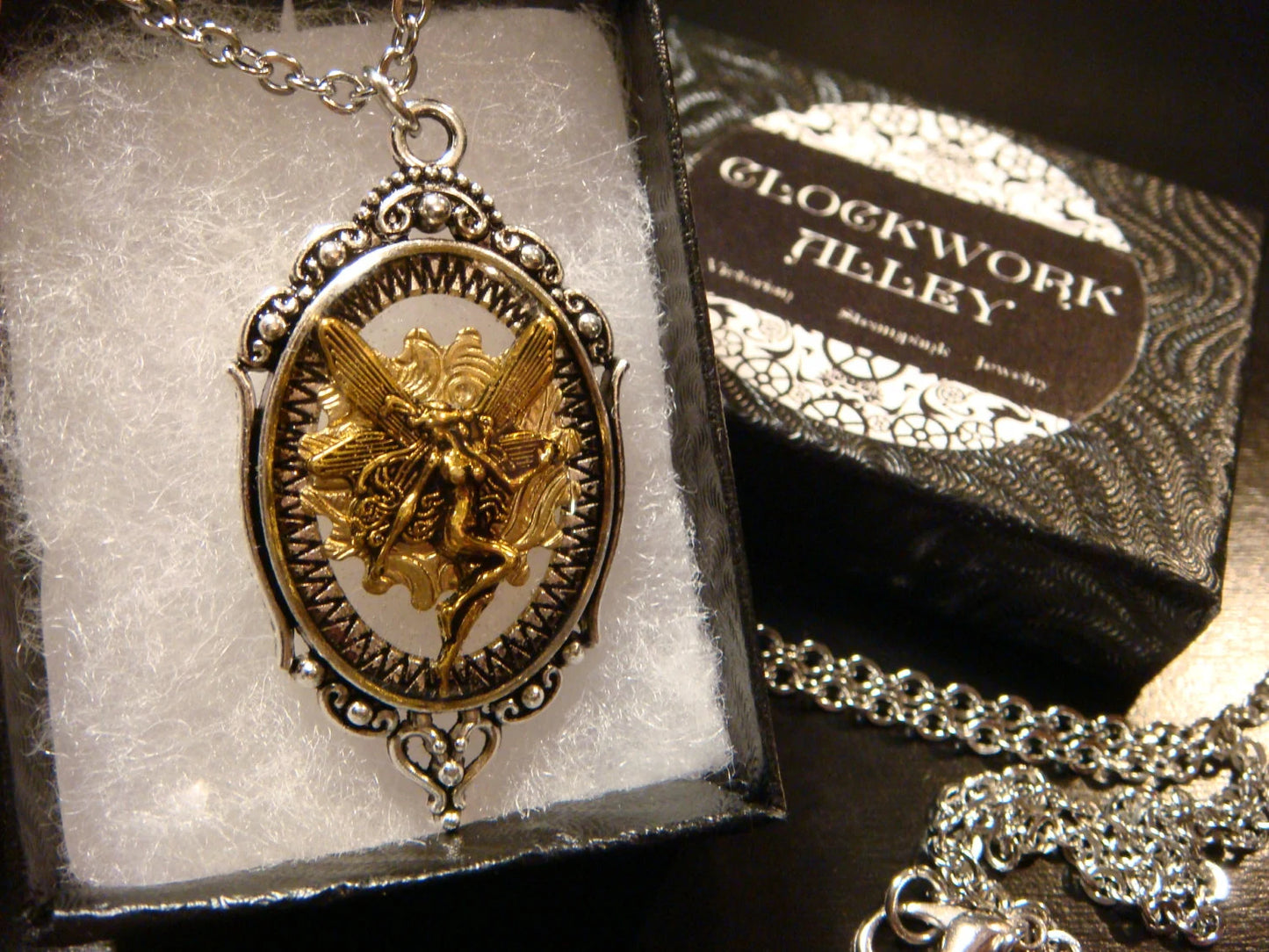 Fairy with Gear in See-thru Ornate Necklace