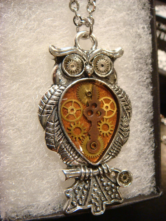 Steampunk Owl with Gears Necklace