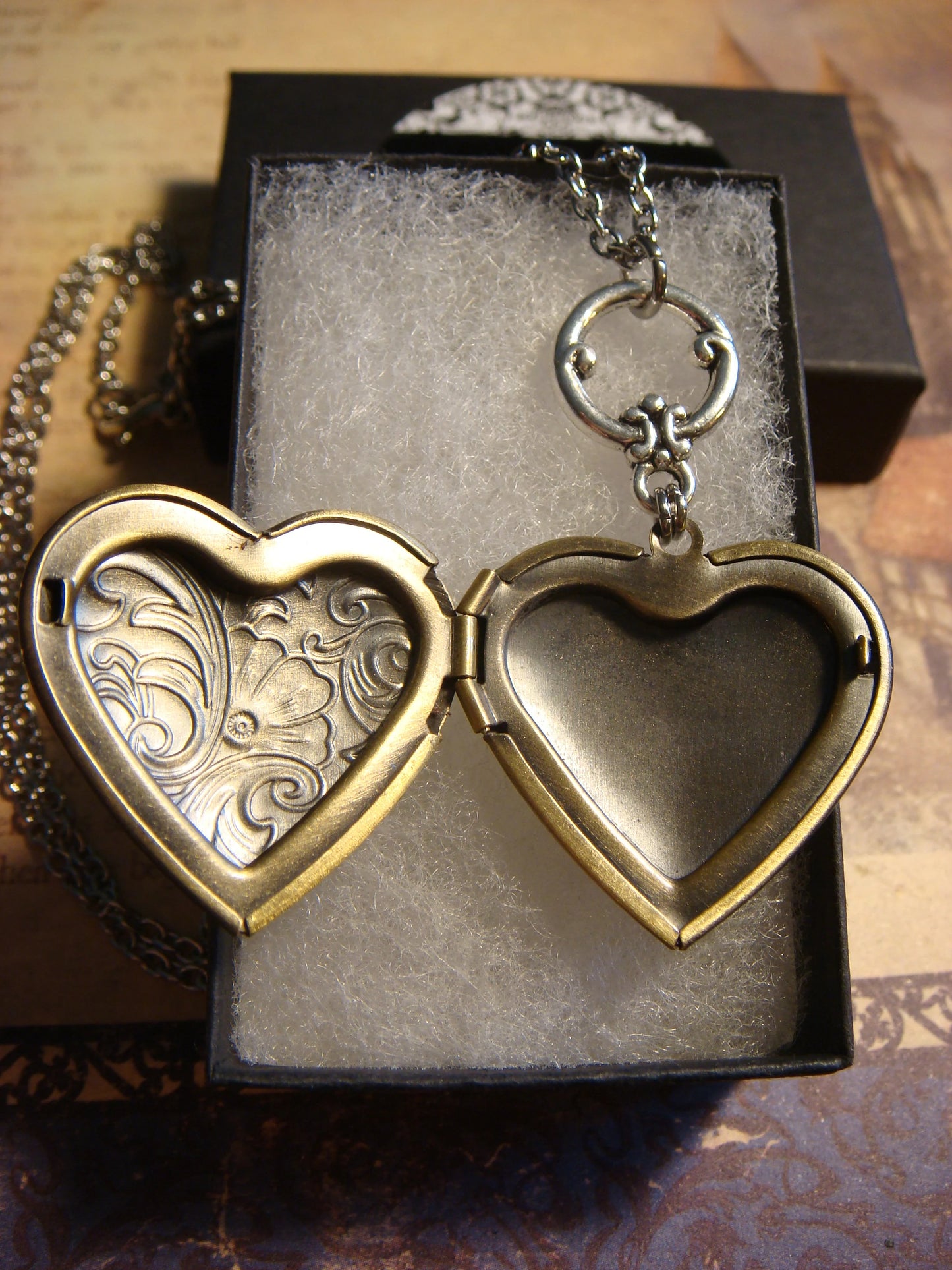 Hamsa Heart Locket Necklace in Antique Silver and Bronze