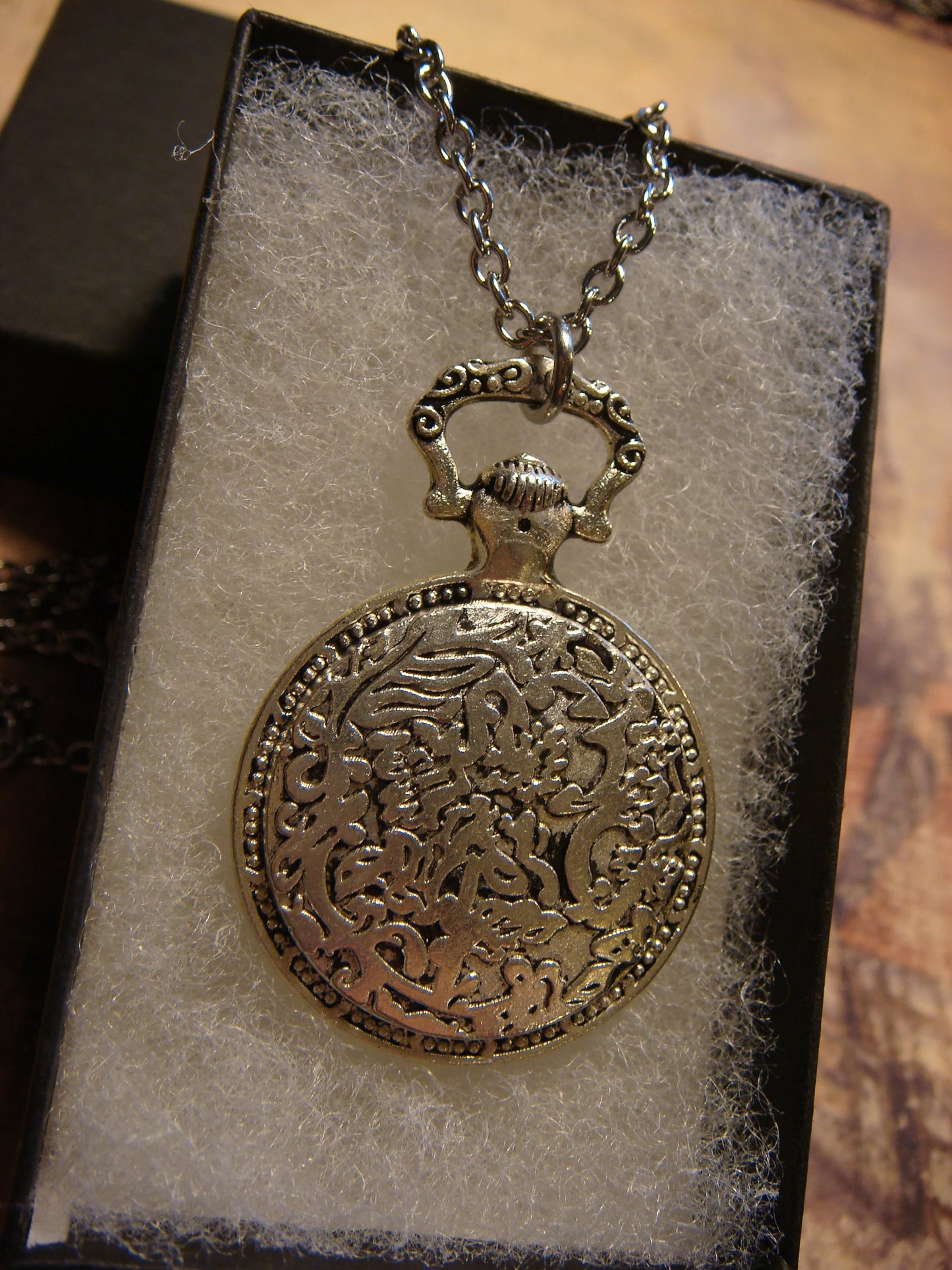 Turtle over Compass Pocket Watch Pendant Necklace