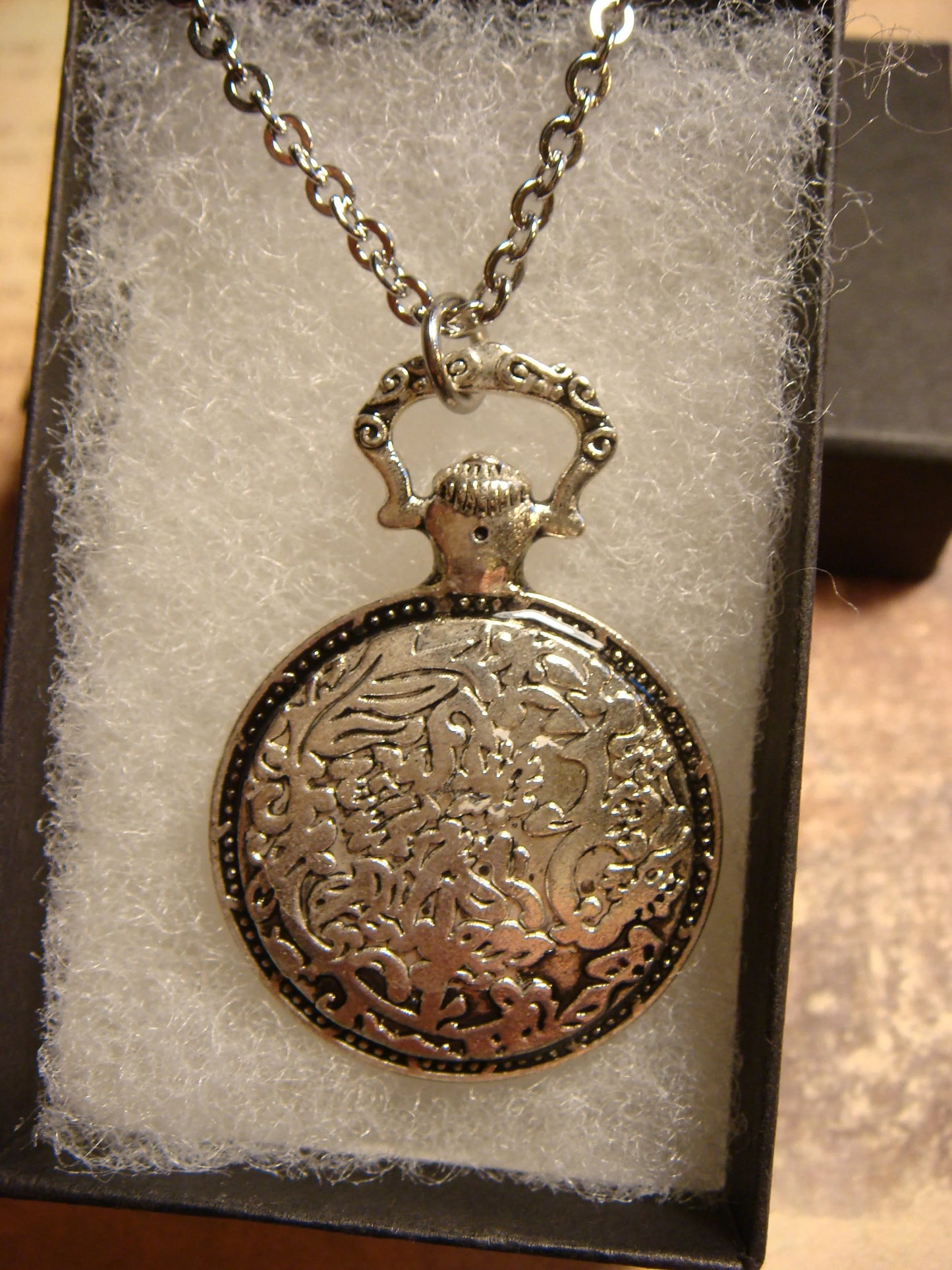 Cross over Victorian Clock Pocket Watch Pendant Necklace
