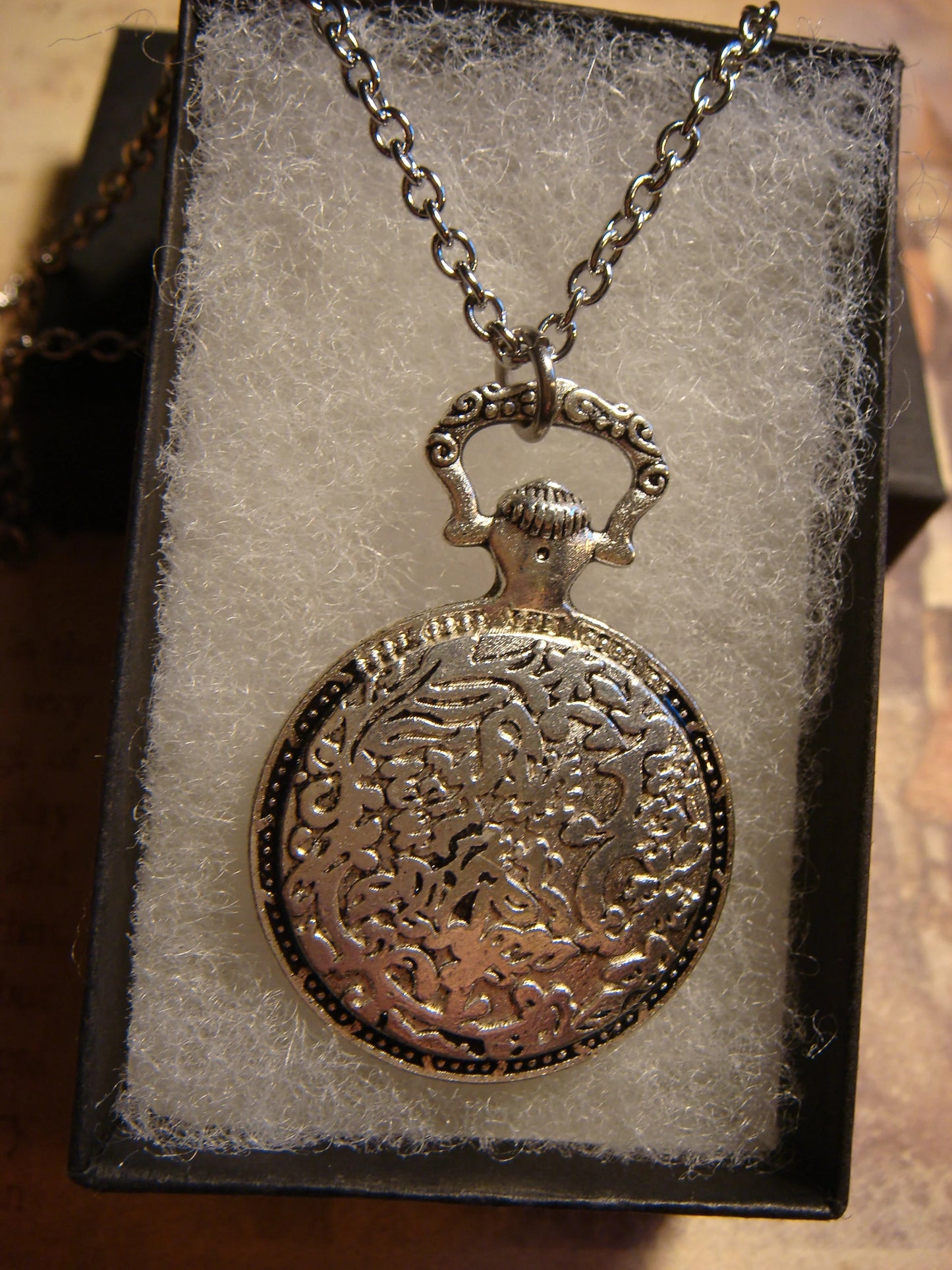 Hamsa over Clock Pocket Watch Pendant Necklace