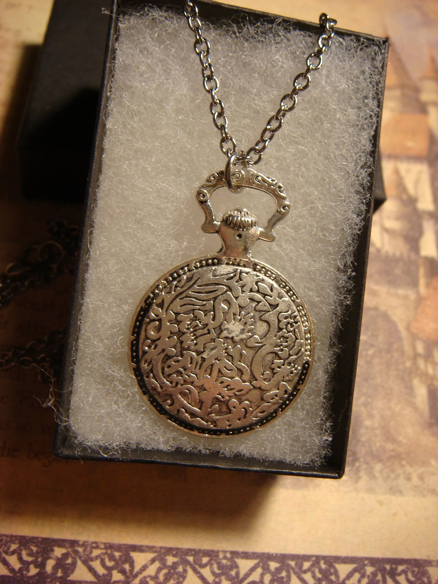 Treble Clef over Floral Clock Pocket Watch Pendant Necklace
