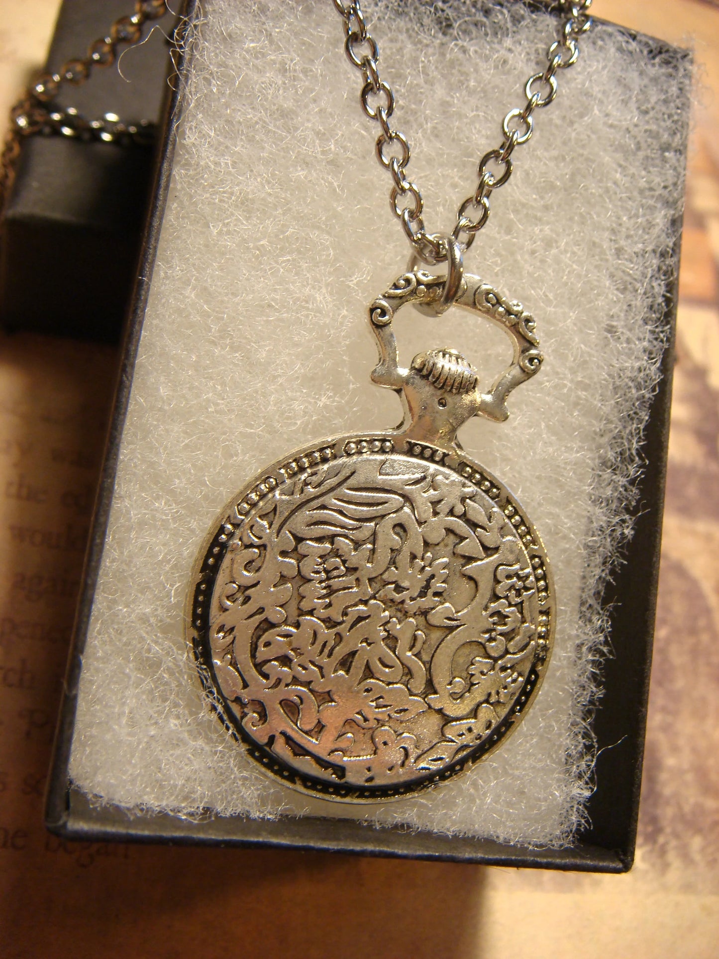 Mermaid over Map Pocket Watch Pendant Necklace